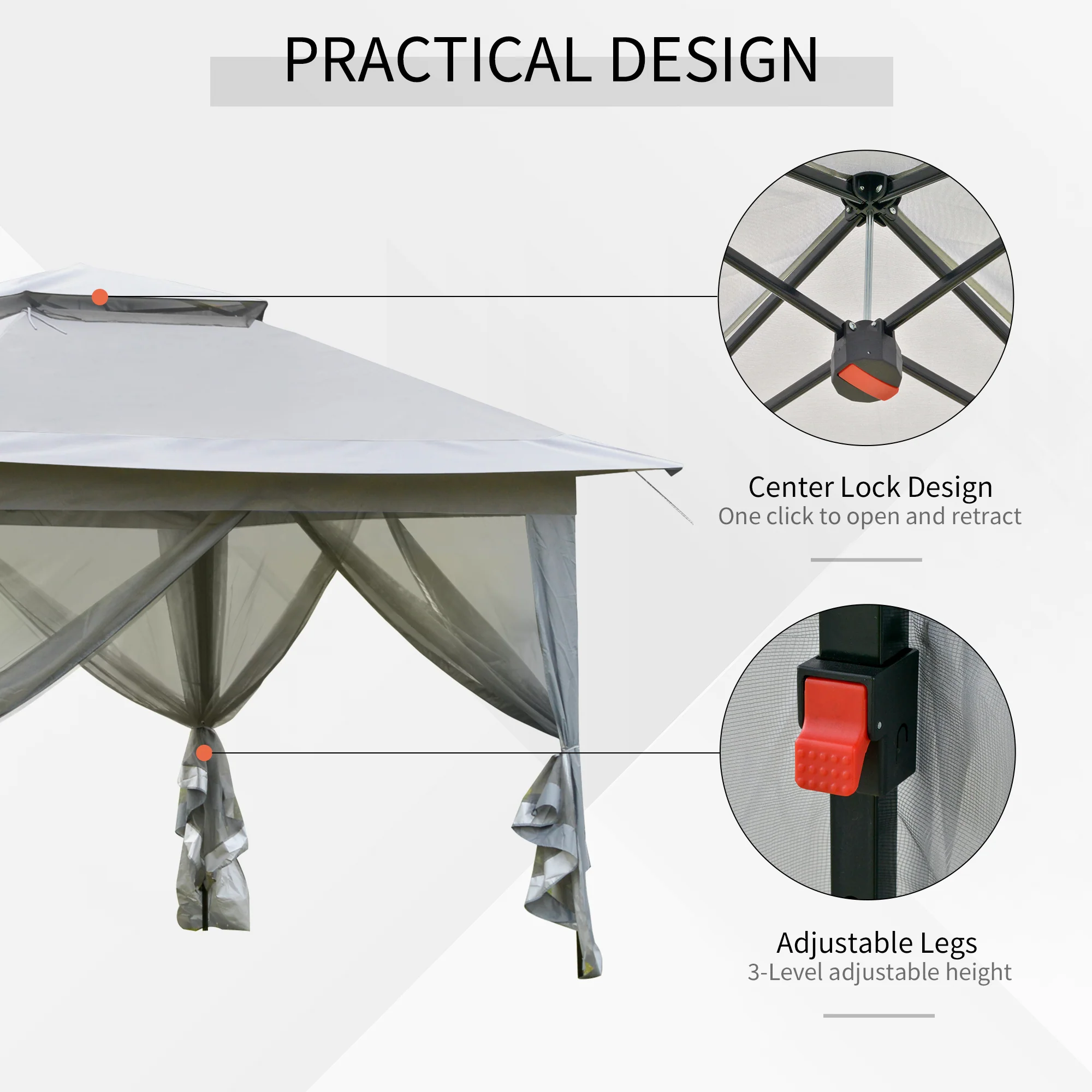 12' x 12' Foldable Party Tent with Steel Frame & Roller Bag, Light Grey - Image 6