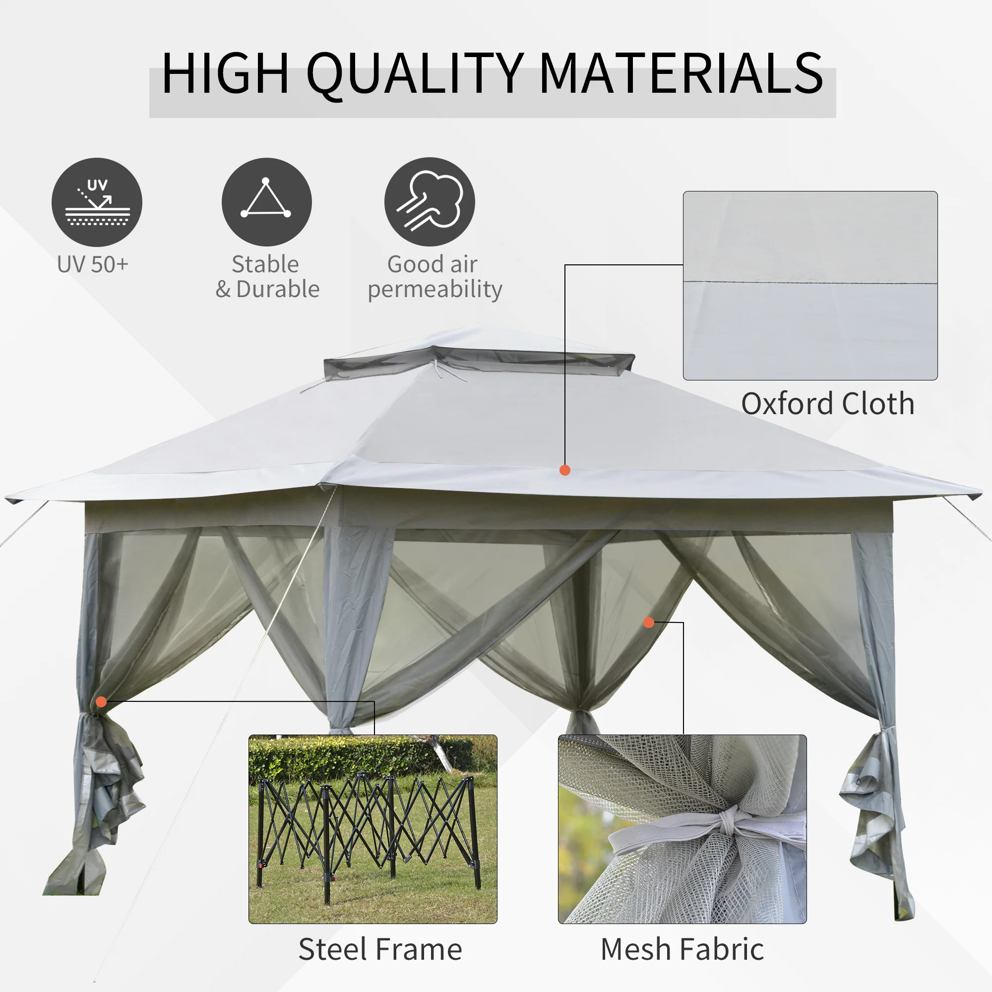 12' x 12' Foldable Party Tent with Steel Frame & Roller Bag, Light Grey - Image 8