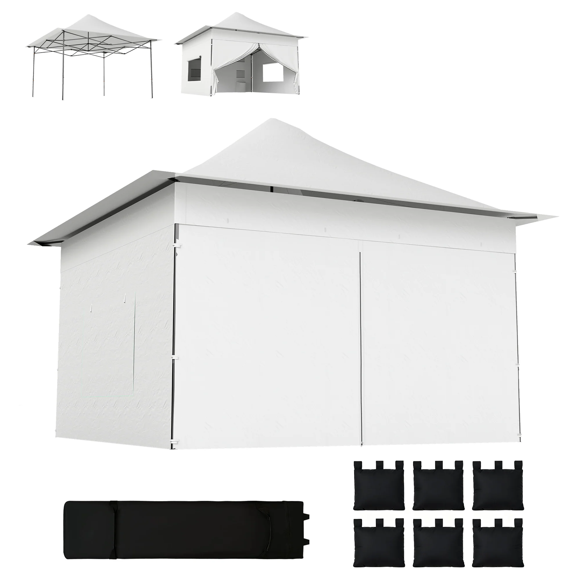 12 x 12 ft Pop Up Canopy Tent with Sidewalls and Wheeled Bag, Silver - Image 2
