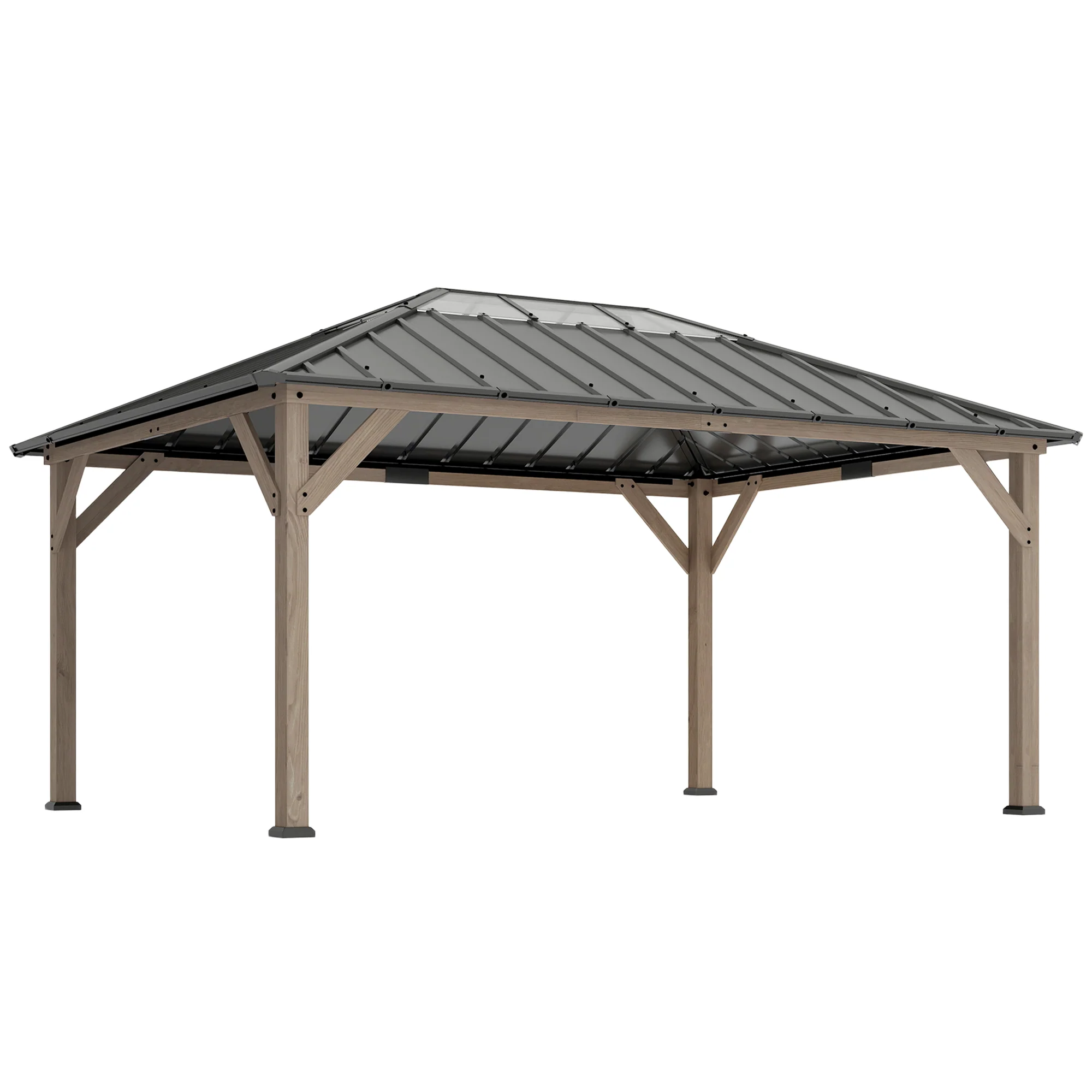 12' x 16' Wood Hardtop Gazebo with Clear Roof, Light Walnut - Image 12