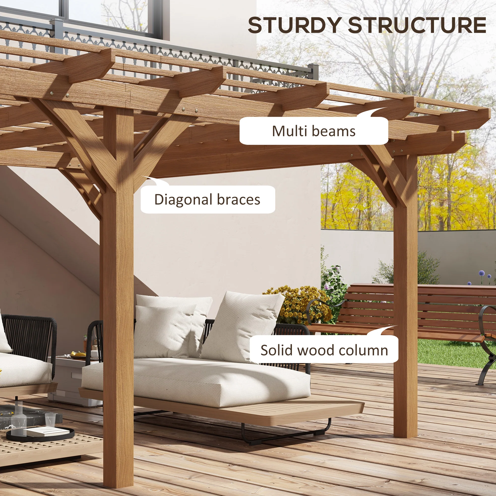 PerArbor 12' x 16' Wood Pergola for Climbing Plants at Garden, Backyard, Brown - Image 6