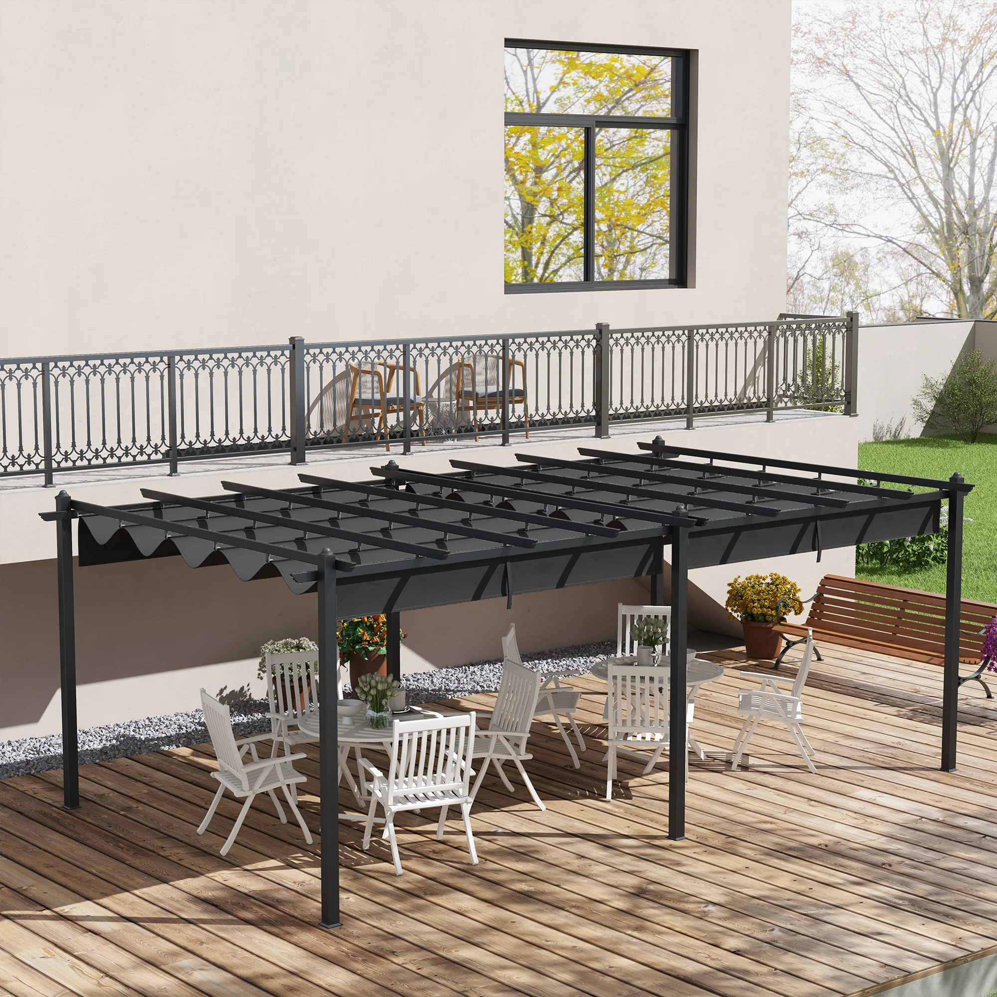 12' x 20' Retractable Pergola Canopy, Aluminum Frame Sun Shelter - Image 3