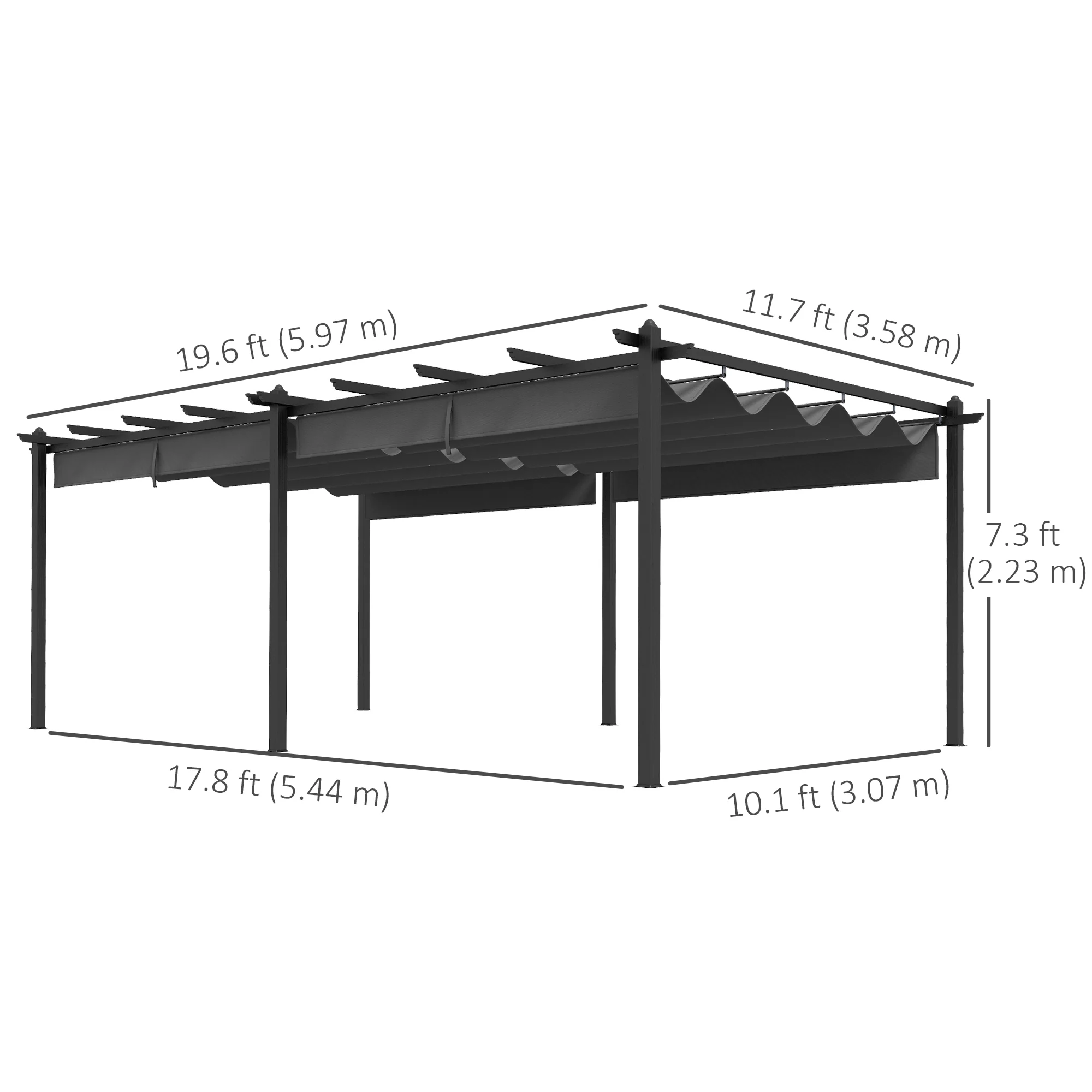 12' x 20' Retractable Pergola Canopy, Aluminum Frame Sun Shelter - Image 5