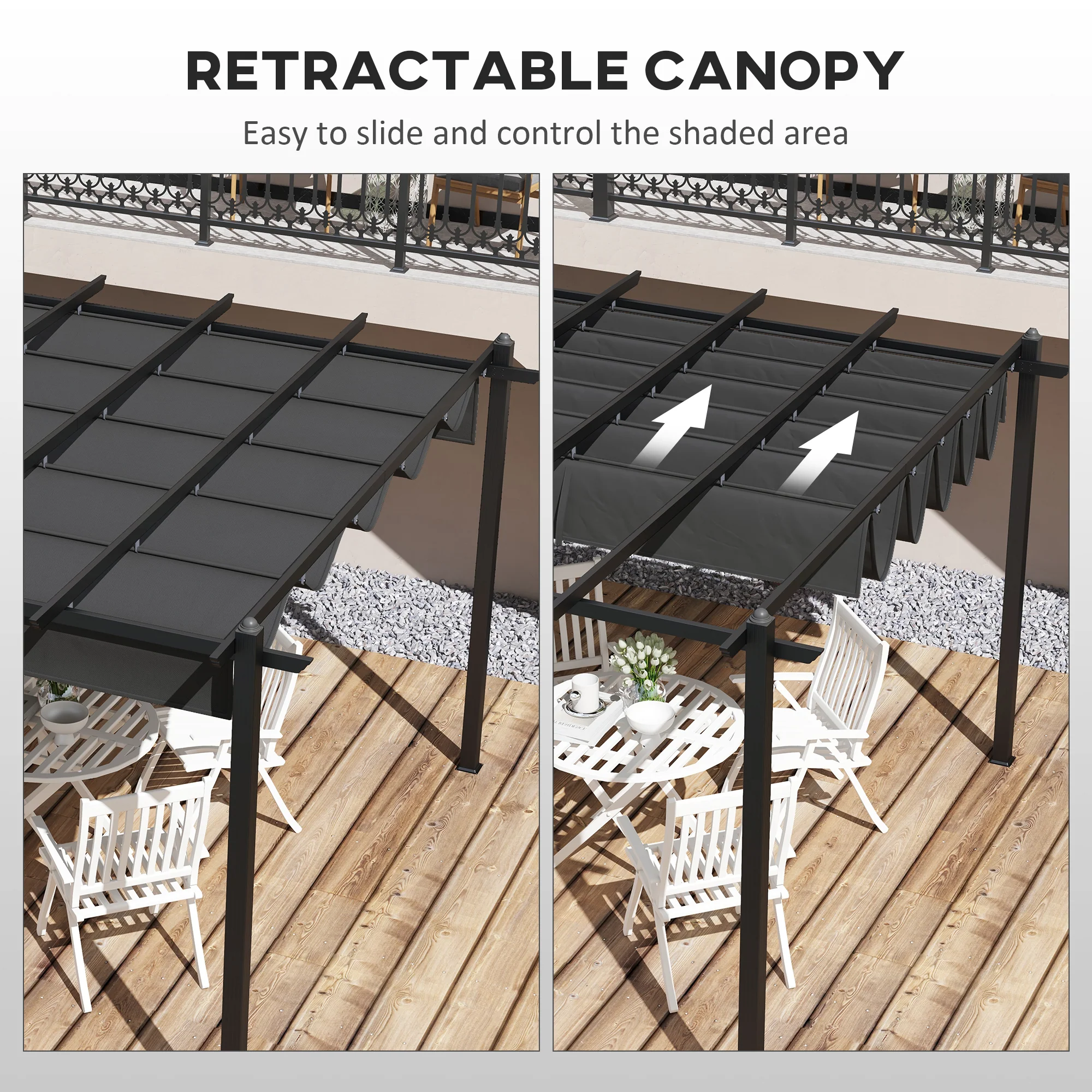 12' x 20' Retractable Pergola Canopy, Aluminum Frame Sun Shelter - Image 6