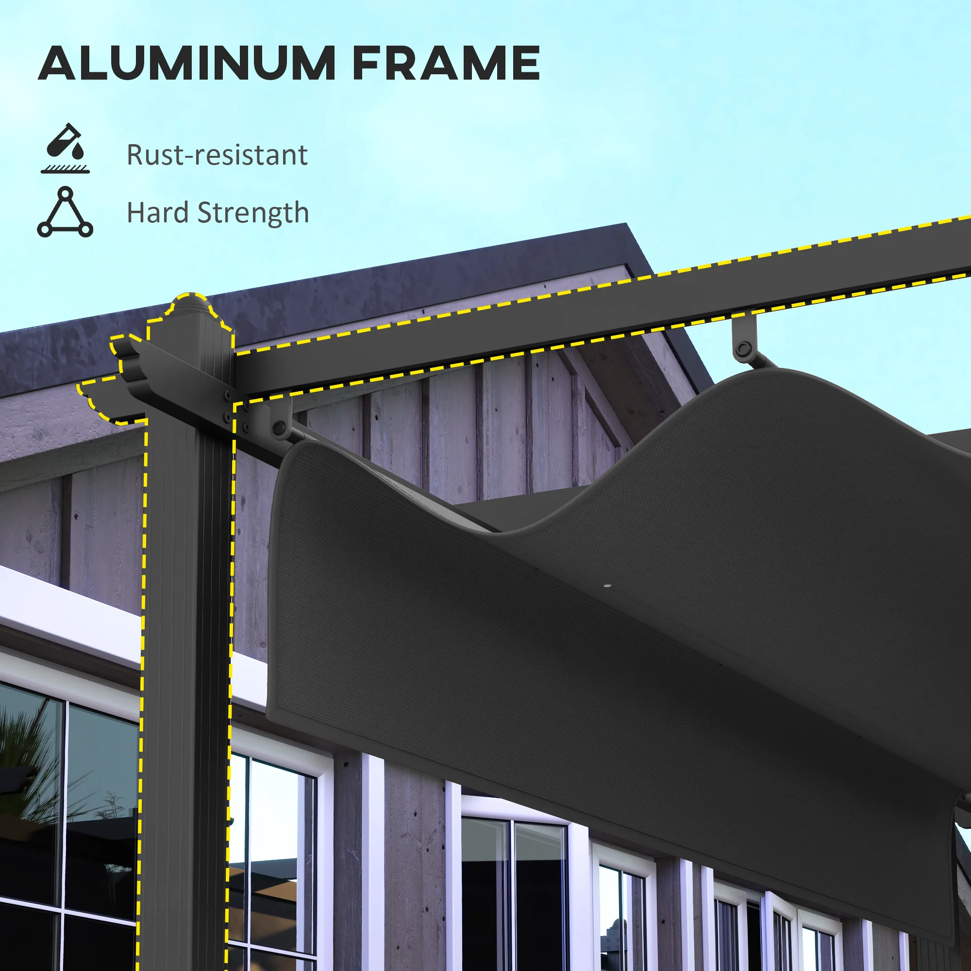 12' x 20' Retractable Pergola Canopy, Aluminum Frame Sun Shelter - Image 7
