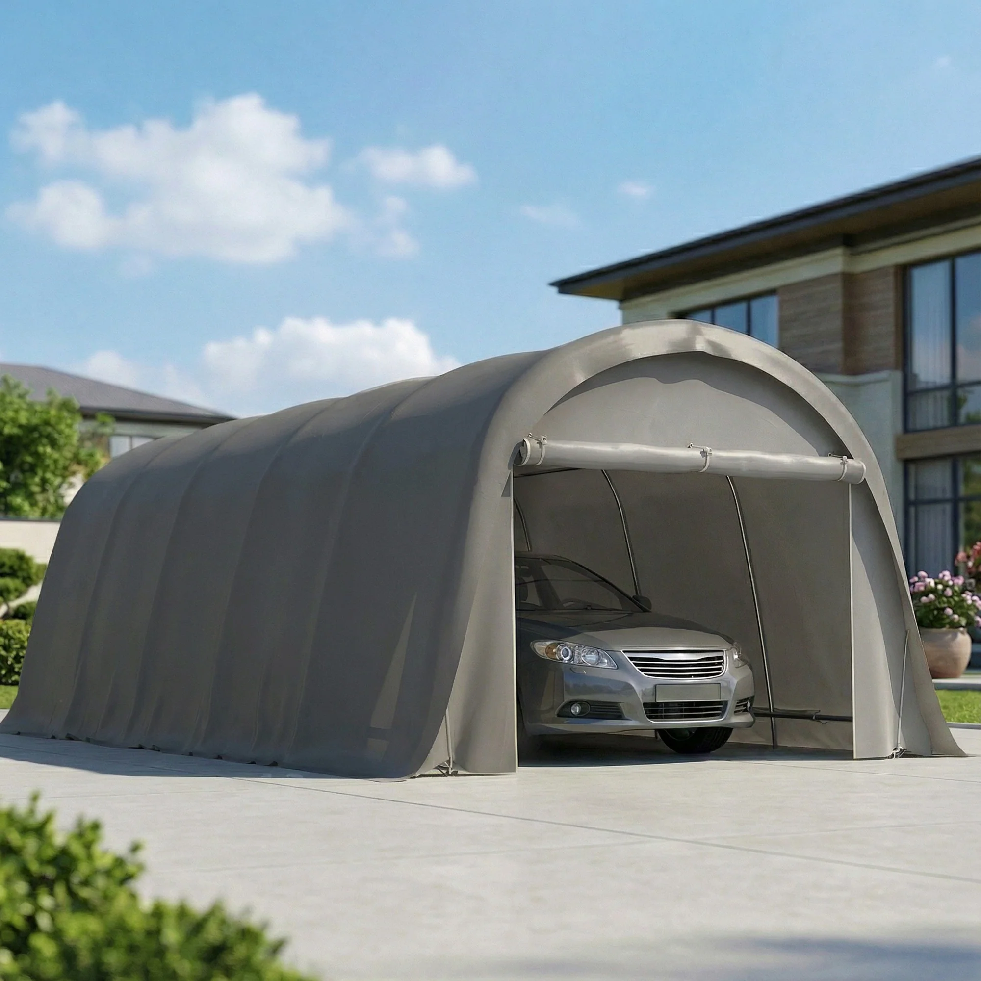 12' x 23.6' Heavy Duty Carport with Roll-Up Door, Dark Gray - Image 10