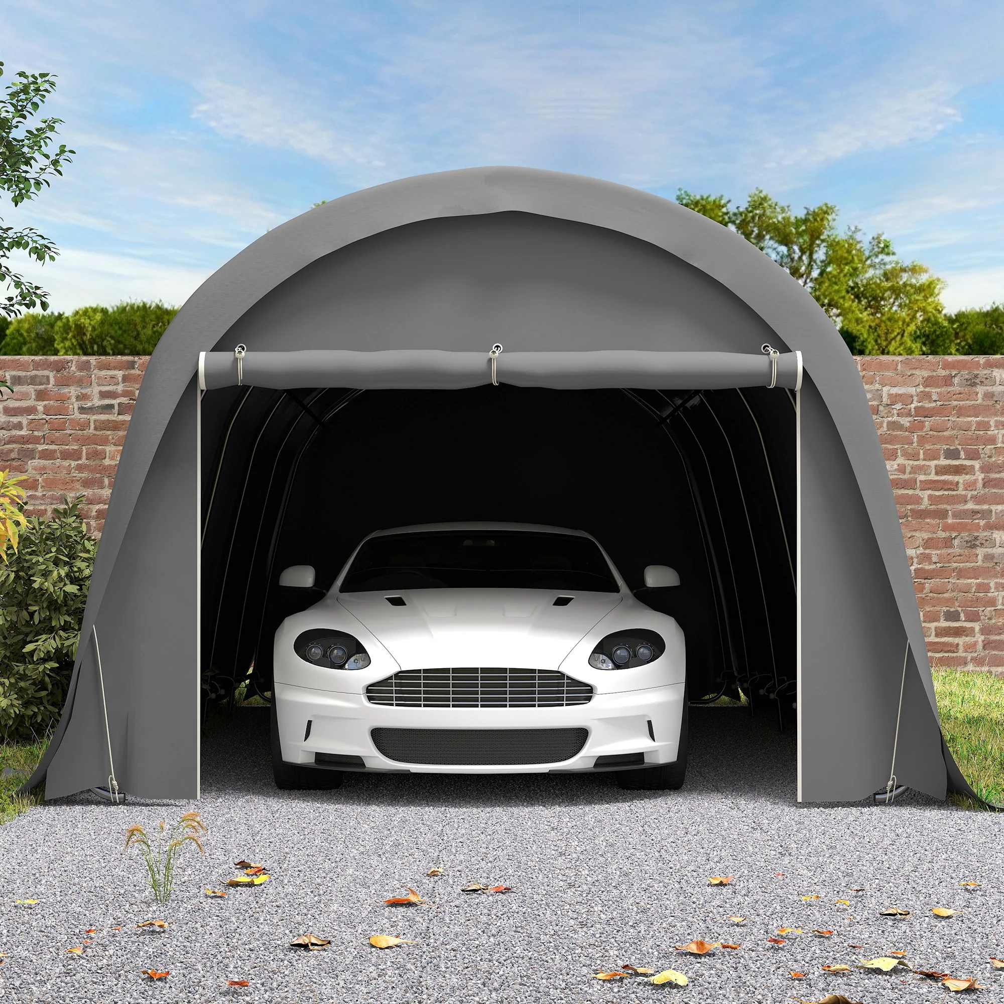 12' x 23.6' Heavy Duty Carport with Roll-Up Door, Dark Gray - Image 11
