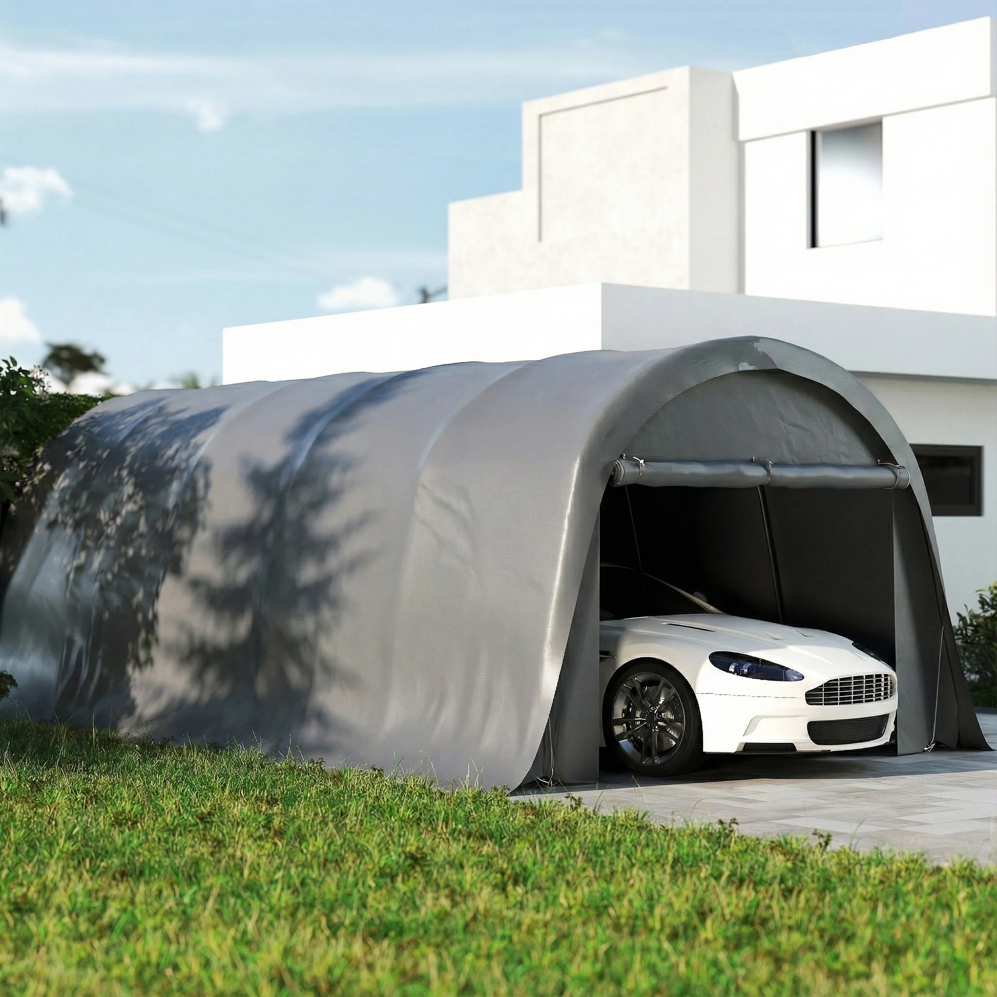12' x 23.6' Heavy Duty Carport with Roll-Up Door, Dark Gray - Image 4