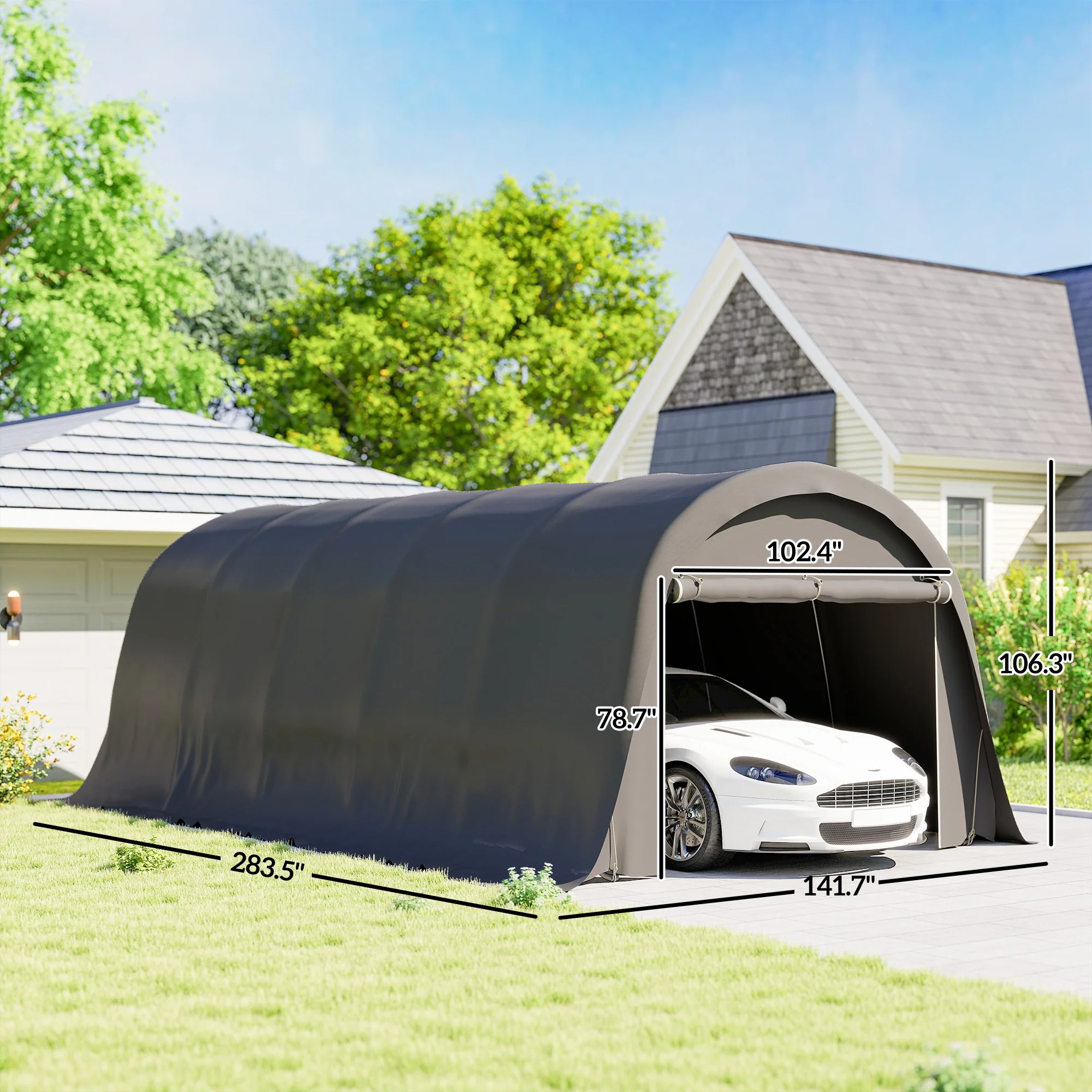 12' x 23.6' Heavy Duty Carport with Roll-Up Door, Dark Gray - Image 5