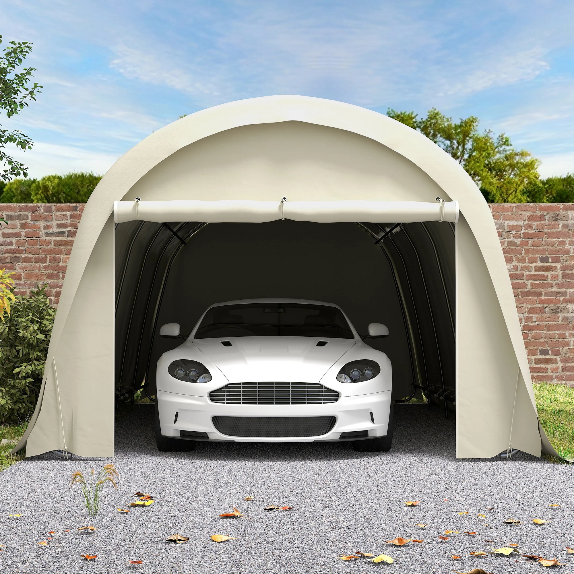 12' x 23.6' Heavy Duty Carport with Roll-Up Door, Beige - Image 11