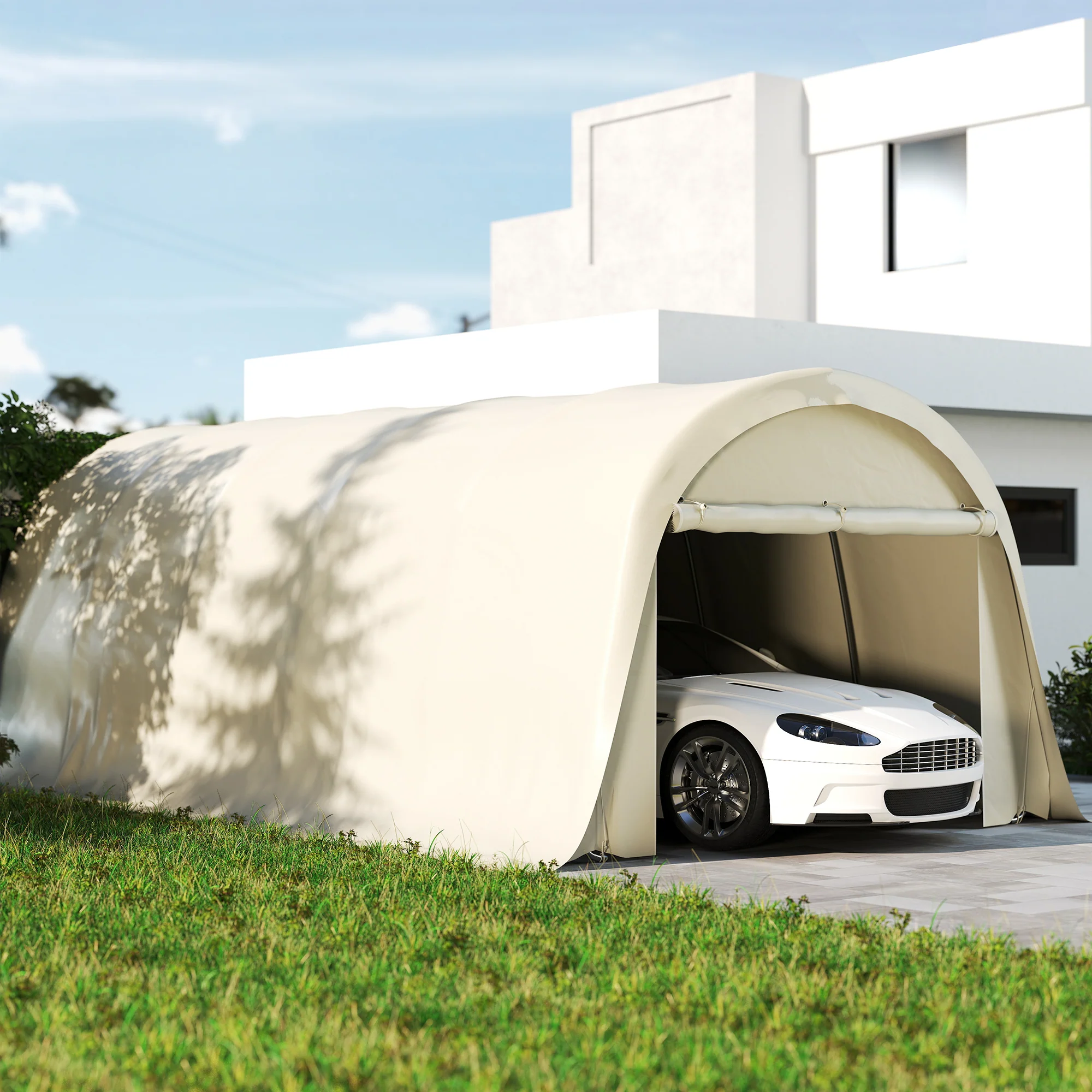 12' x 23.6' Heavy Duty Carport with Roll-Up Door, Beige - Image 4