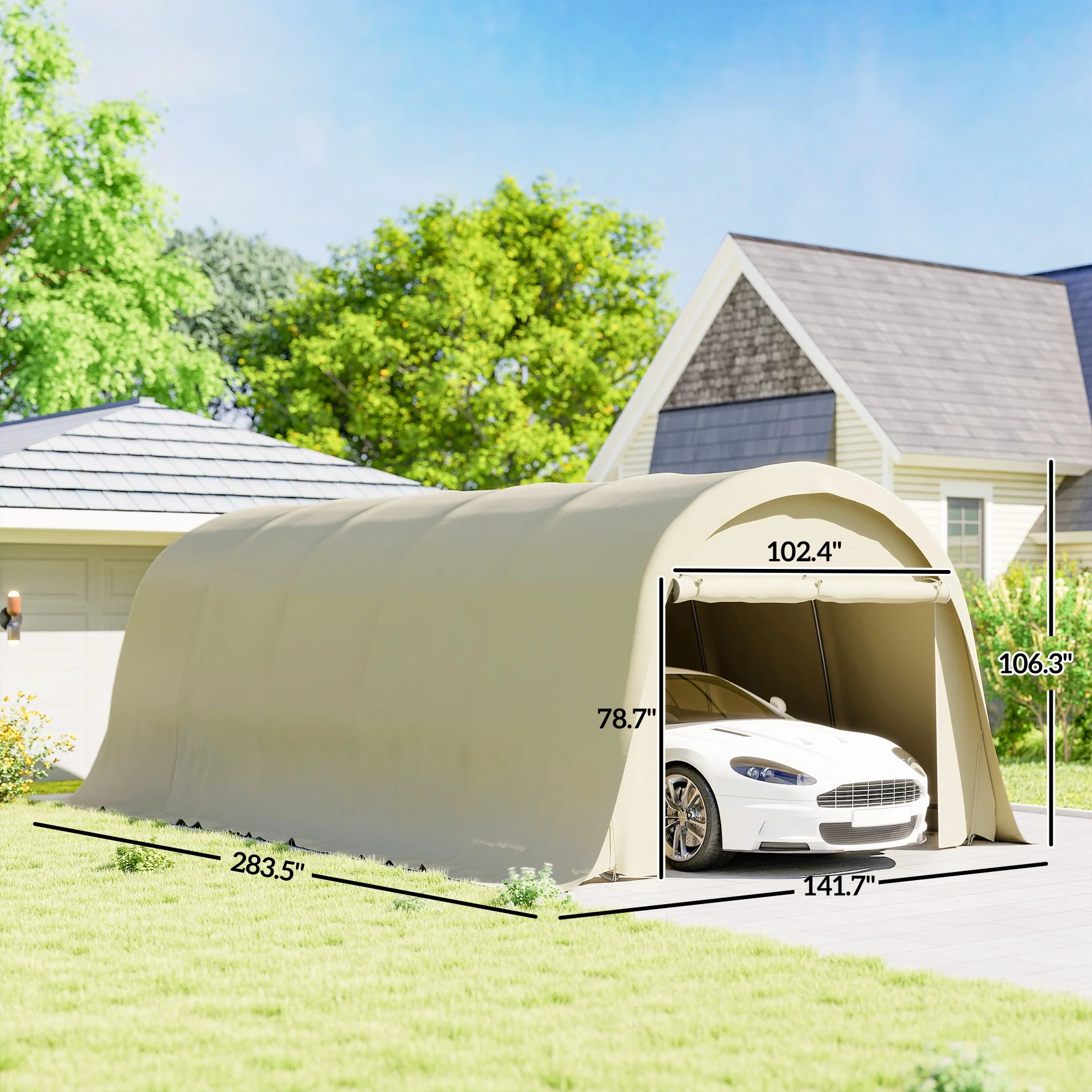 12' x 23.6' Heavy Duty Carport with Roll-Up Door, Beige - Image 5