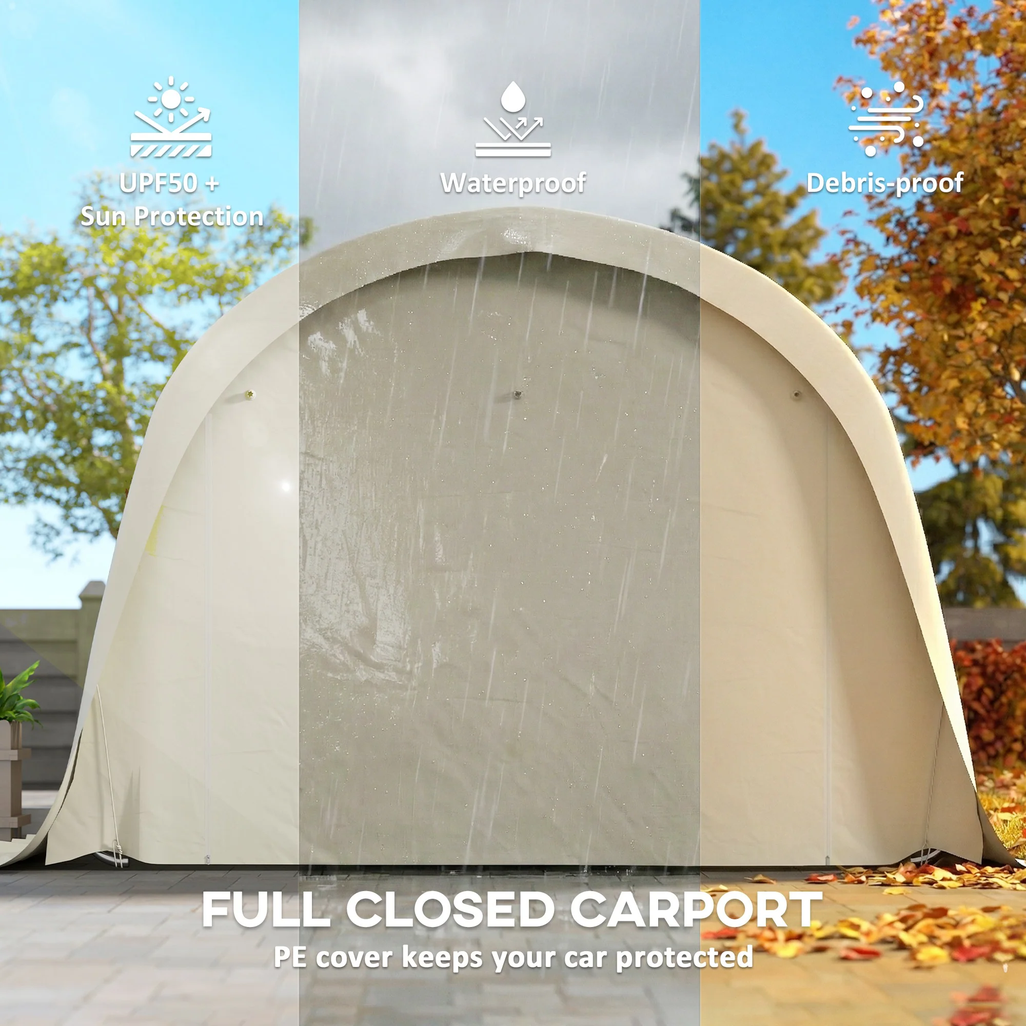 12' x 23.6' Heavy Duty Carport with Roll-Up Door, Beige - Image 6