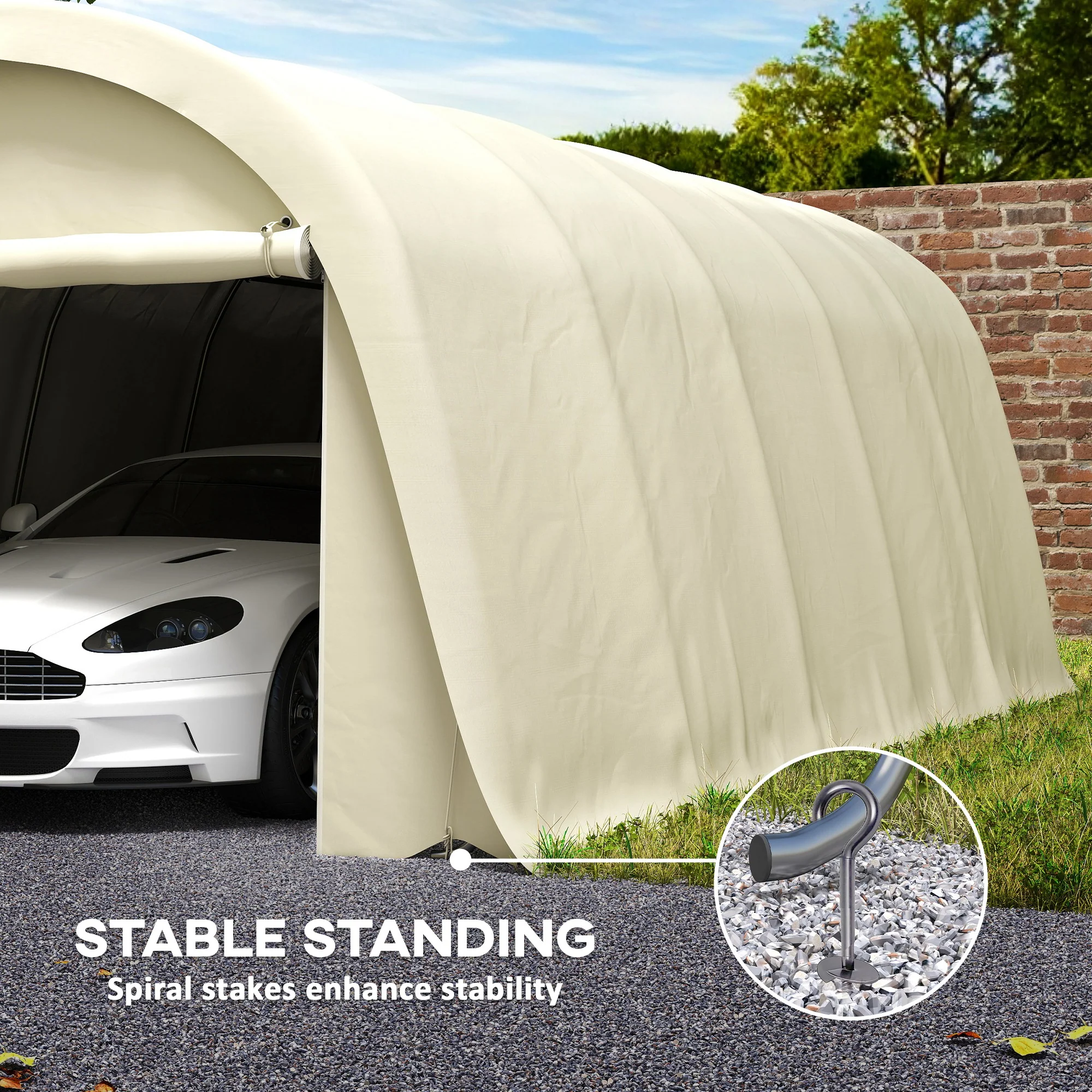 12' x 23.6' Heavy Duty Carport with Roll-Up Door, Beige - Image 9