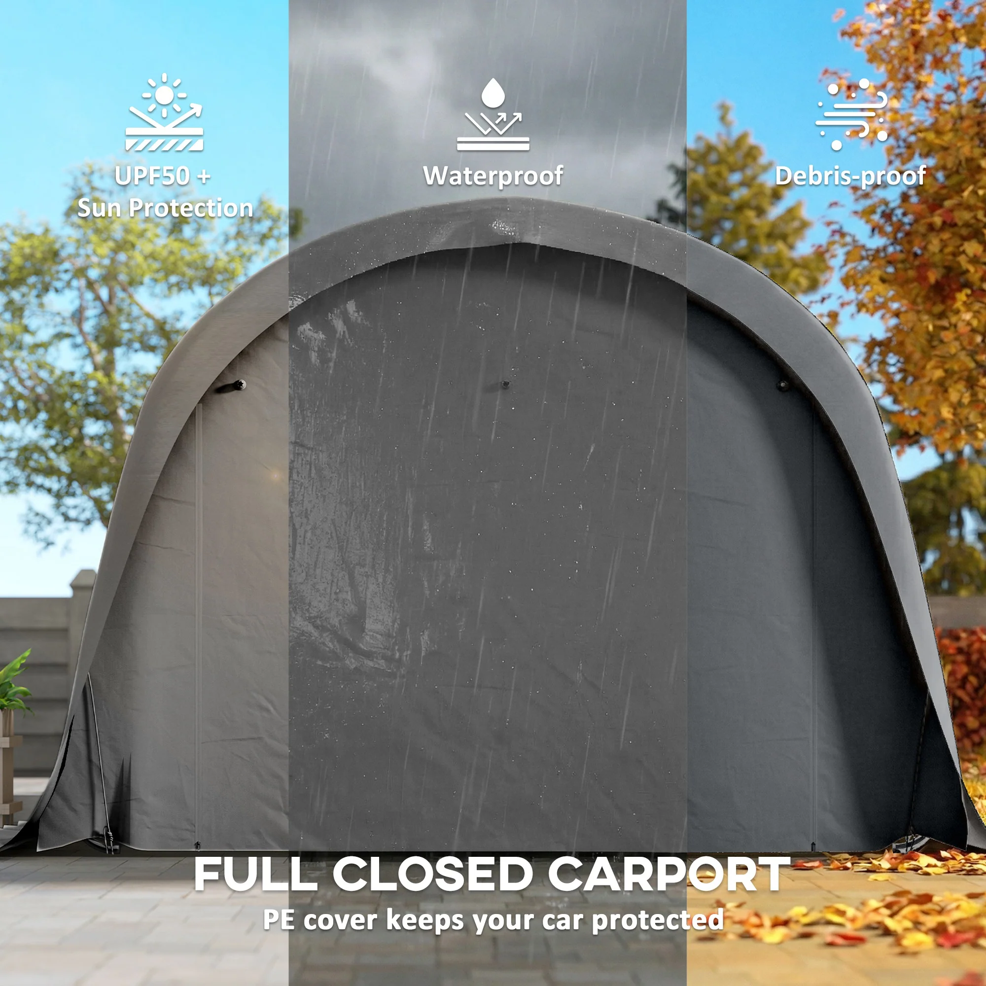 12' x 23.6' Heavy Duty Carport with Roll-Up Door, Dark Gray - Image 6