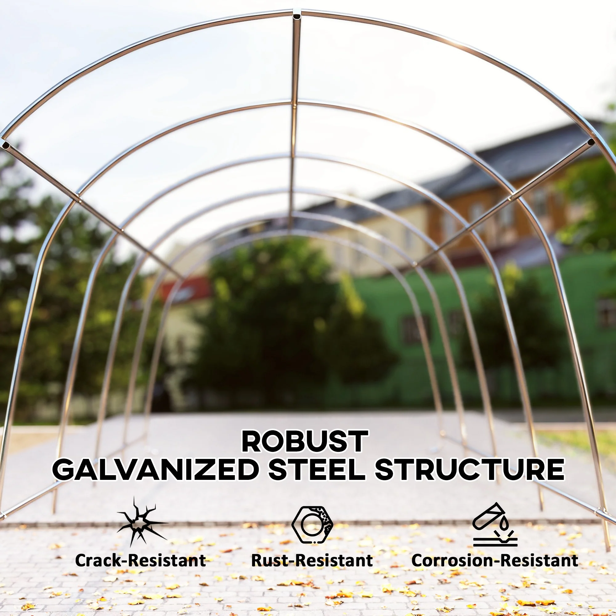 12' x 23.6' Heavy Duty Carport with Roll-Up Door, Dark Gray - Image 7