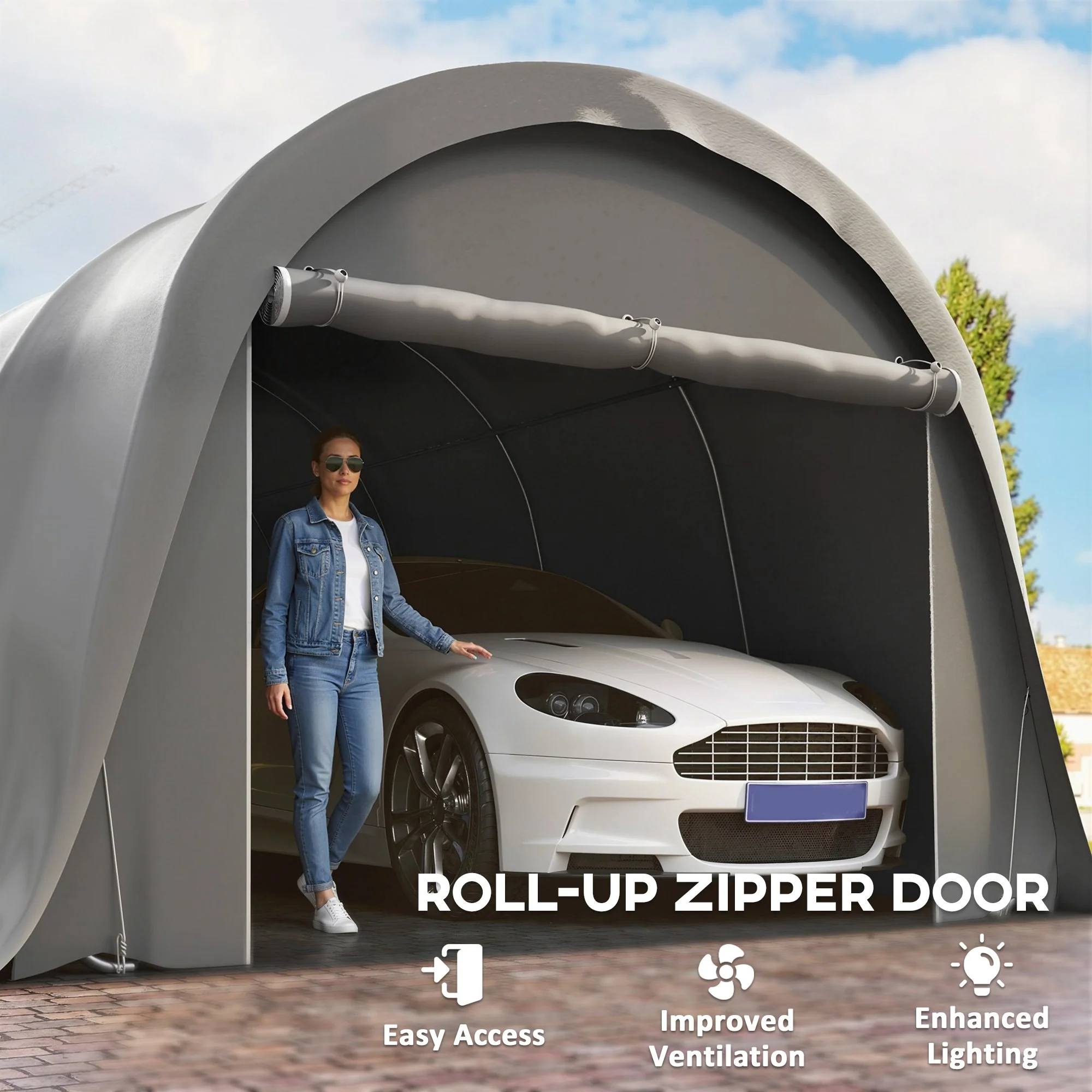 12' x 23.6' Heavy Duty Carport with Roll-Up Door, Dark Gray - Image 8