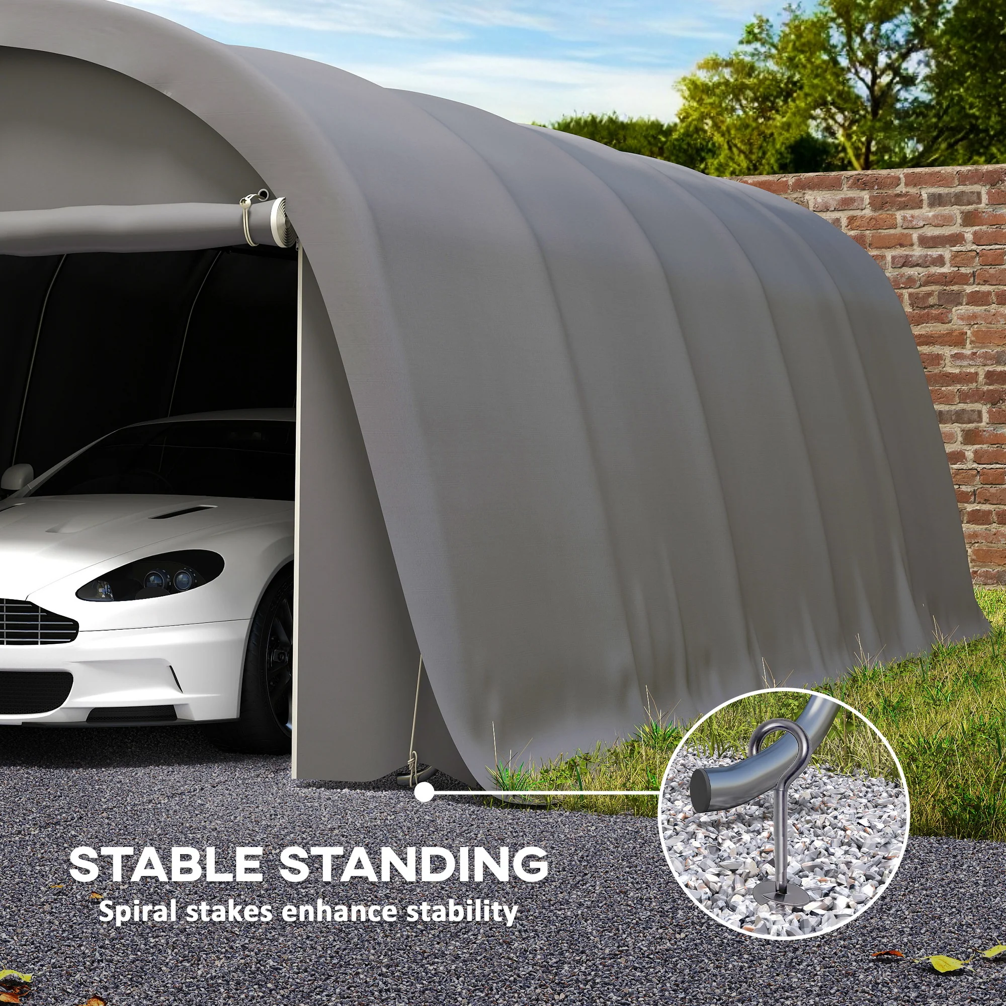 12' x 23.6' Heavy Duty Carport with Roll-Up Door, Dark Gray - Image 9