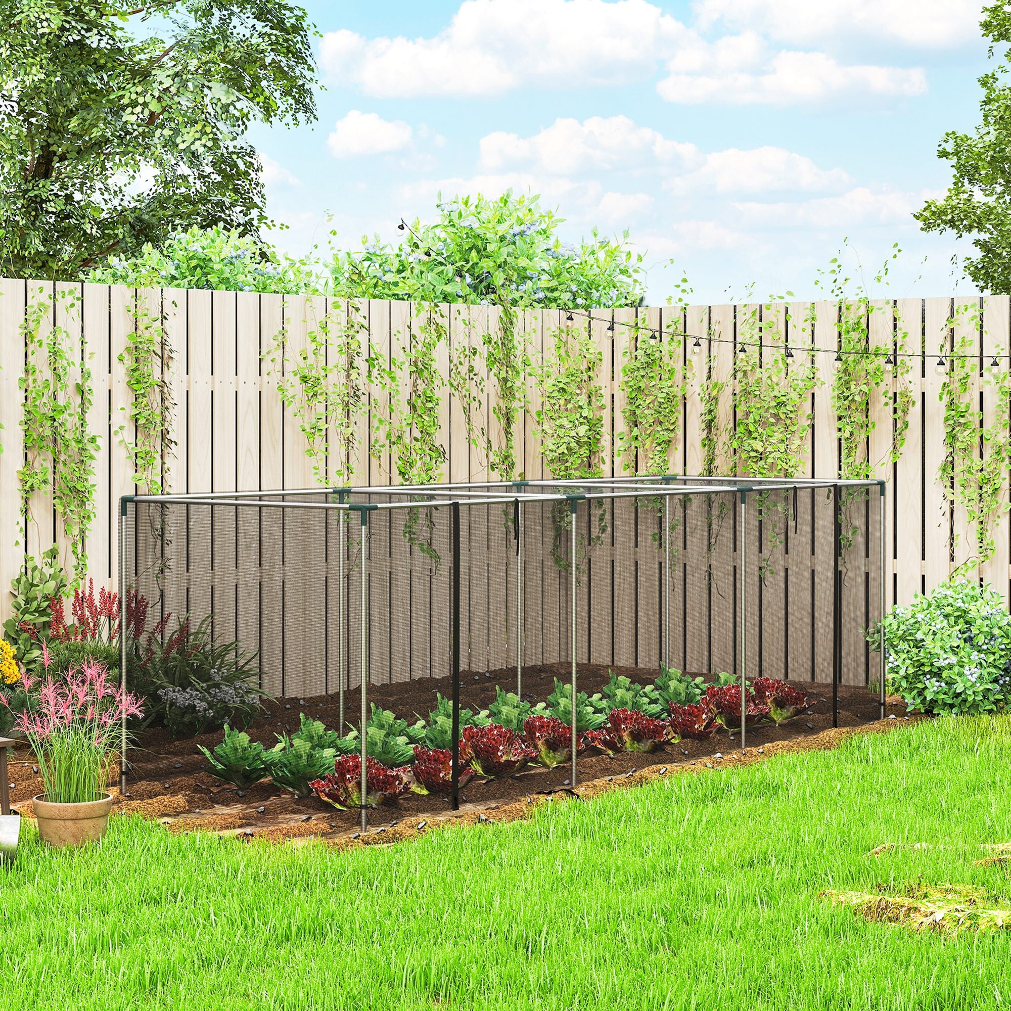 12' x 4' Crop Cage with Zippered Door and Steel Frame, Black - Image 10