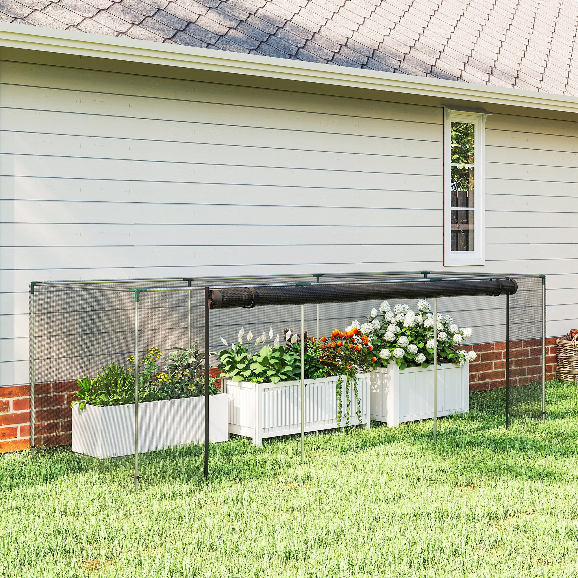 12' x 4' Crop Cage with Zippered Door and Steel Frame, Black - Image 3