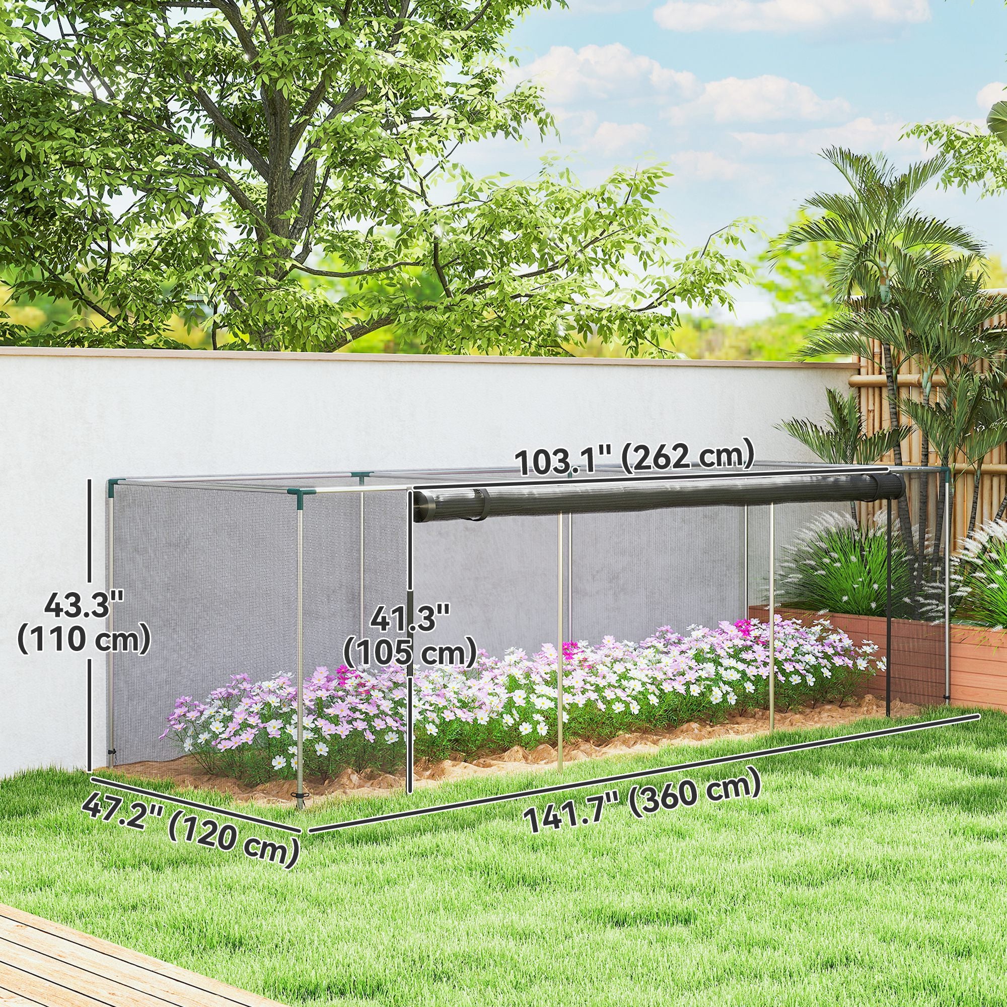 12' x 4' Crop Cage with Zippered Door and Steel Frame, Black - Image 5