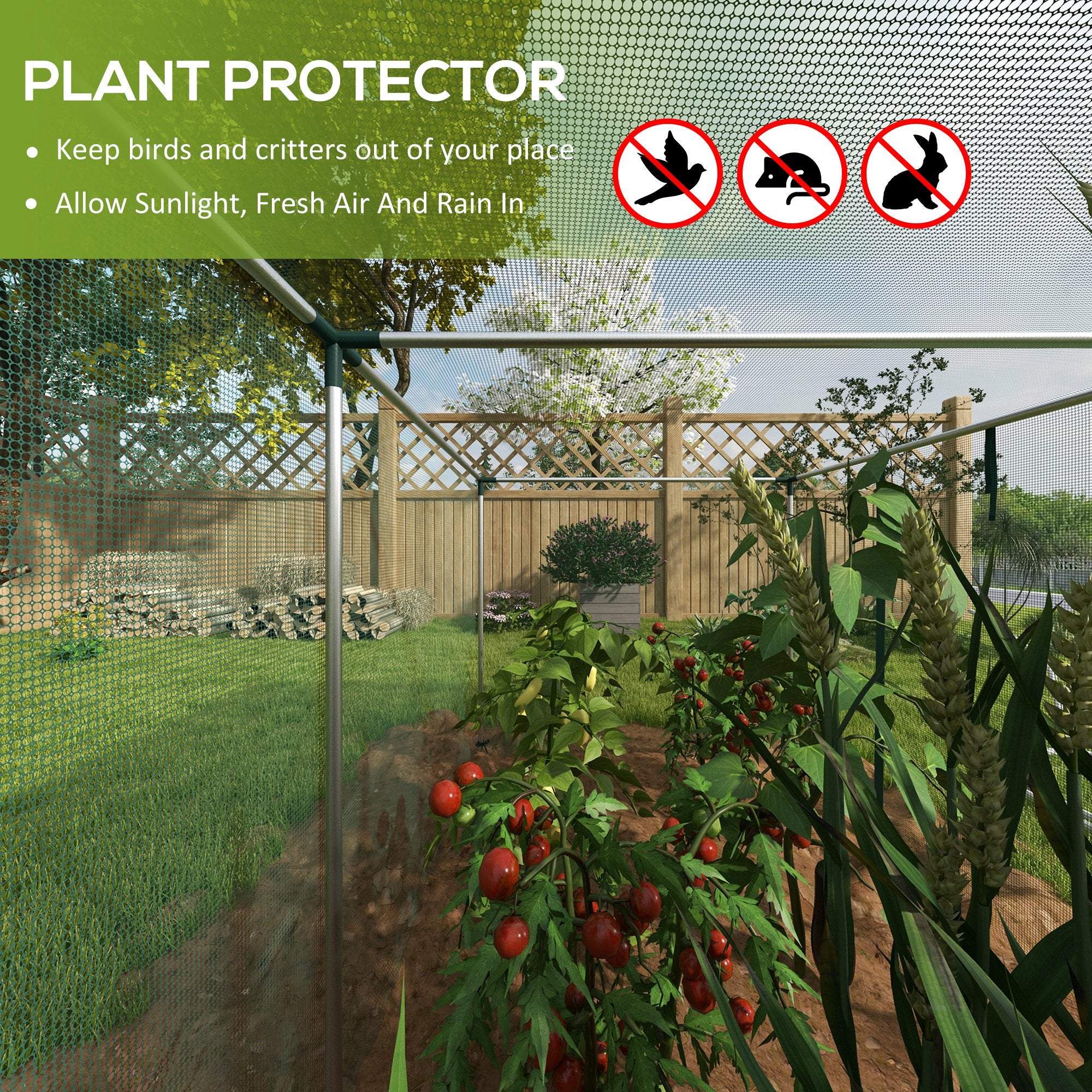 12' x 4' Plant Protection Cage with Zippered Door & Galvanized Frame, Green - Image 6