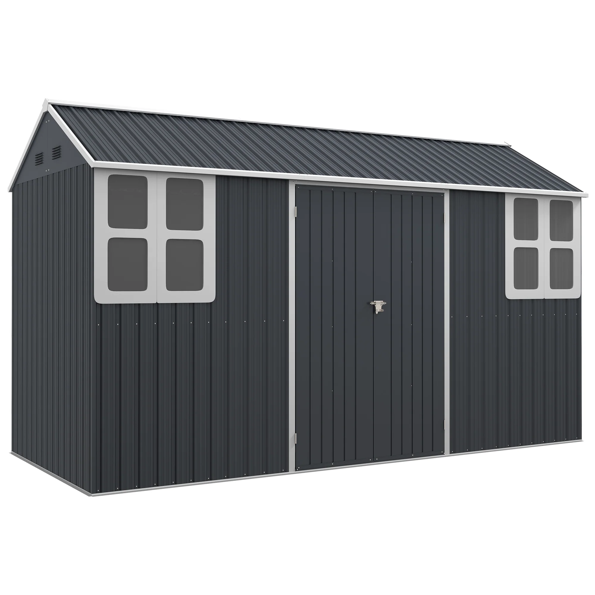 12' x 5.5' Metal Garden Storage Shed with Lockable Door & Window, Dark Grey