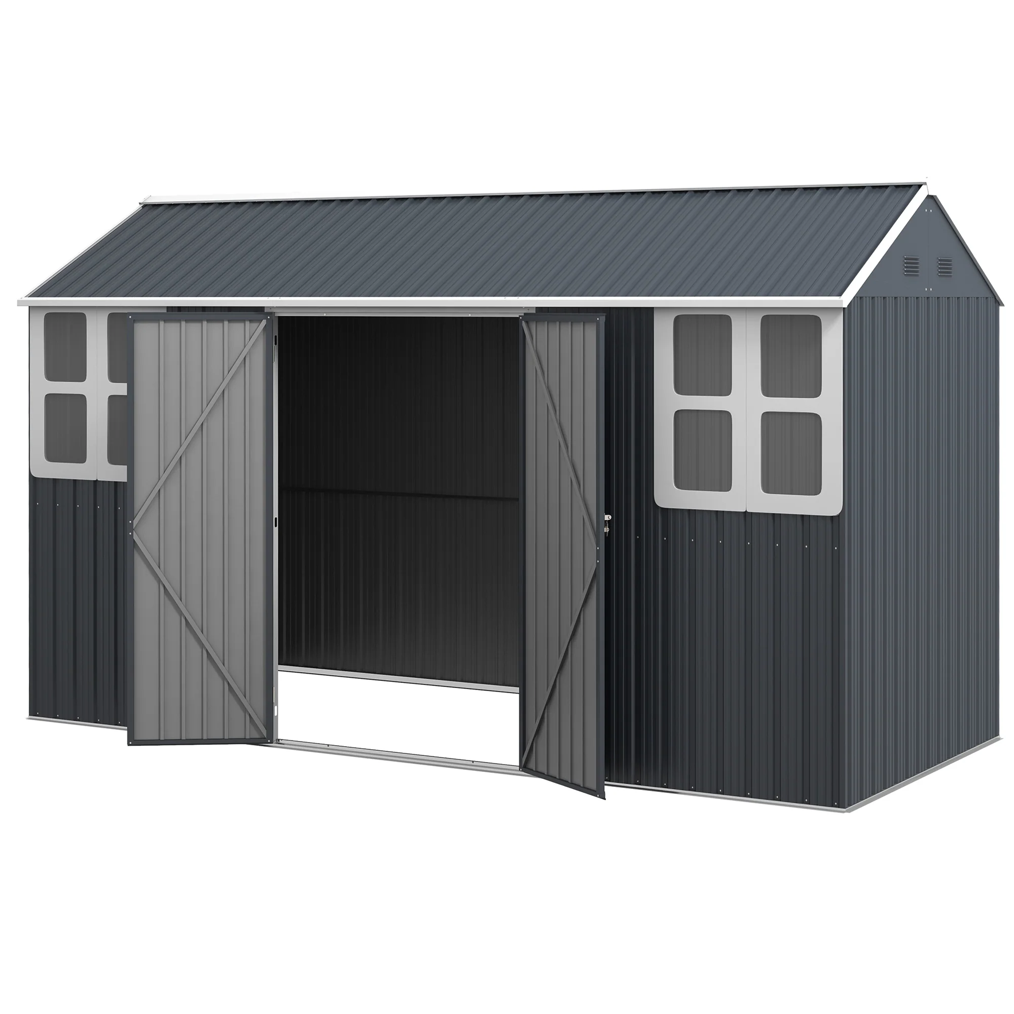 12' x 5.5' Metal Garden Storage Shed with Lockable Door & Window, Dark Grey - Image 2