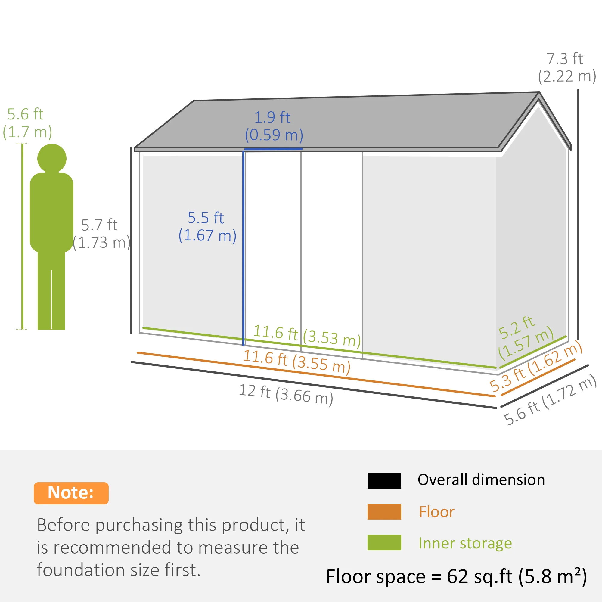 12' x 5.5' Metal Garden Storage Shed with Lockable Door & Window, Dark Grey - Image 5