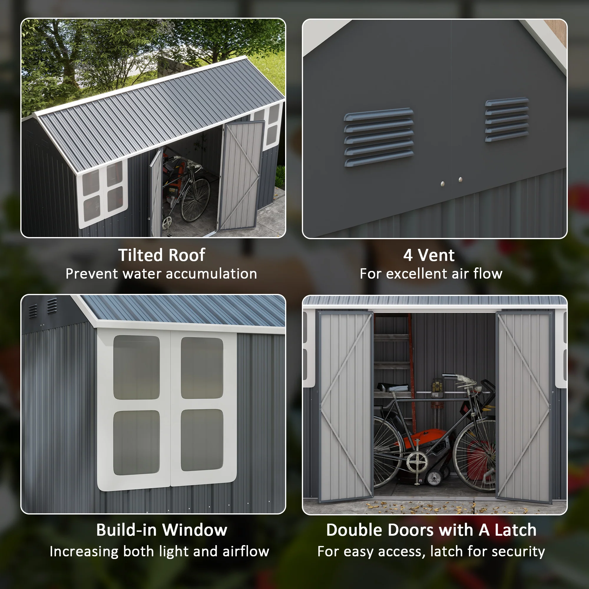 12' x 5.5' Metal Garden Storage Shed with Lockable Door & Window, Dark Grey - Image 7