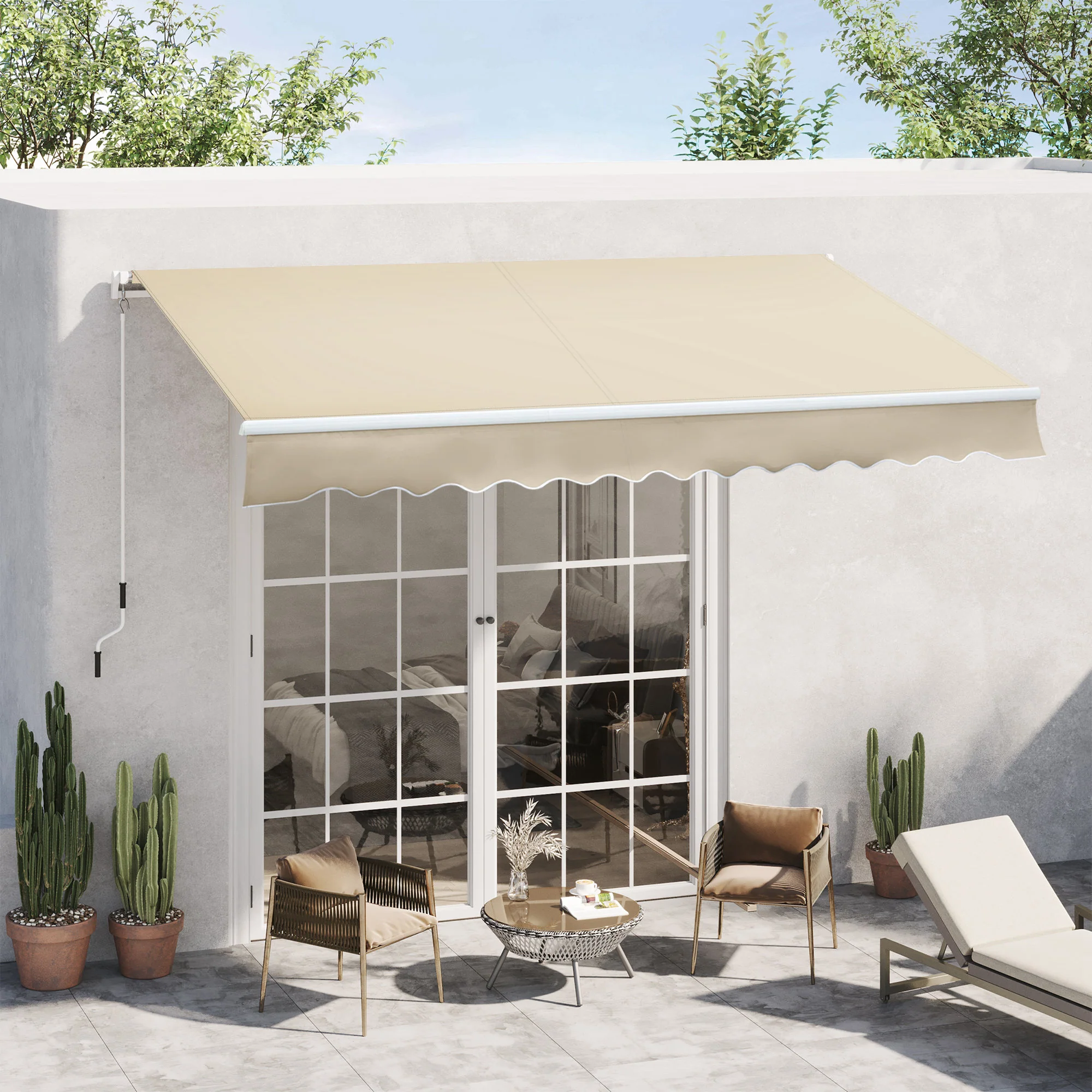 12' x 8' Retractable Awning with Manual Crank, Cream White - Image 3