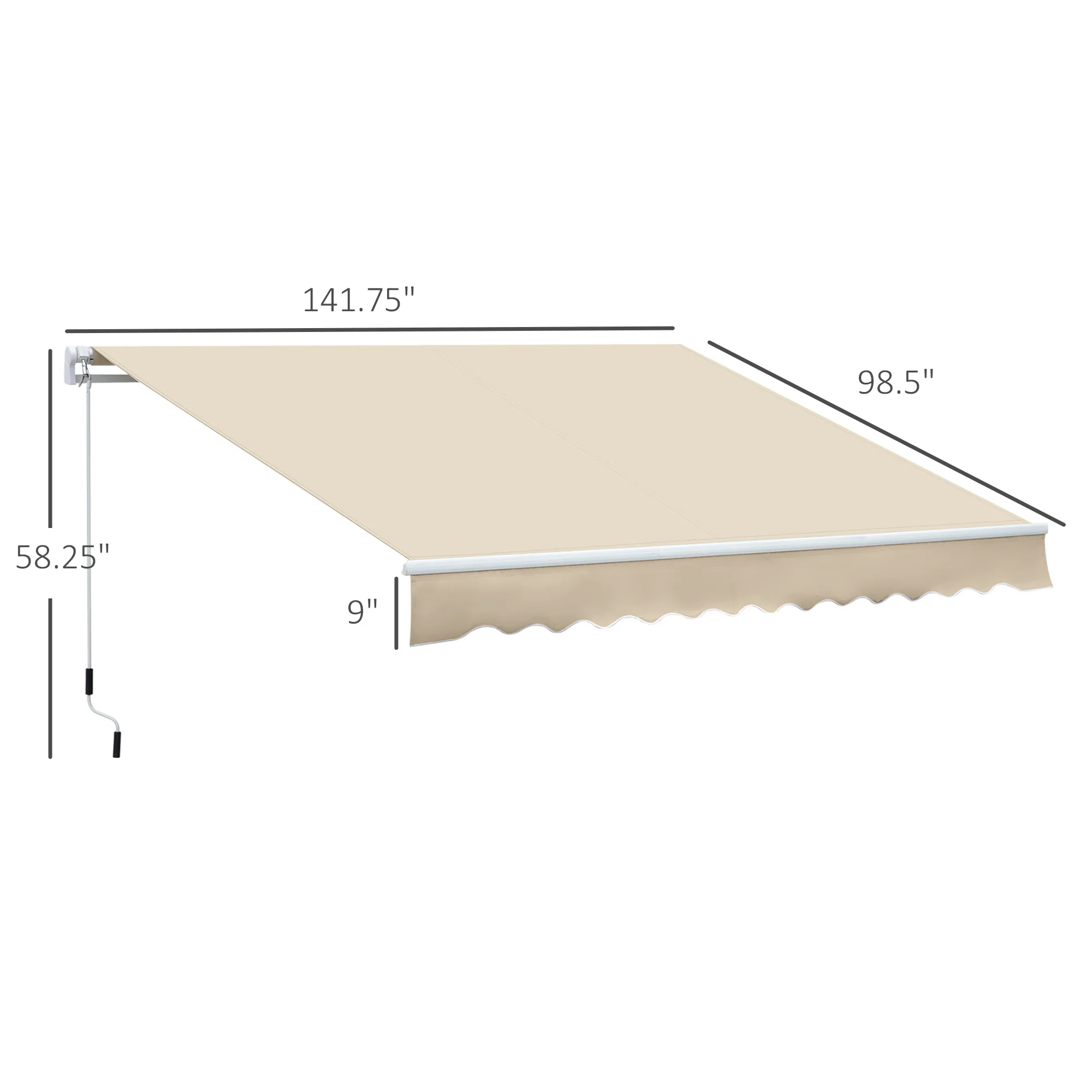 12' x 8' Retractable Awning with Manual Crank, Cream White - Image 5
