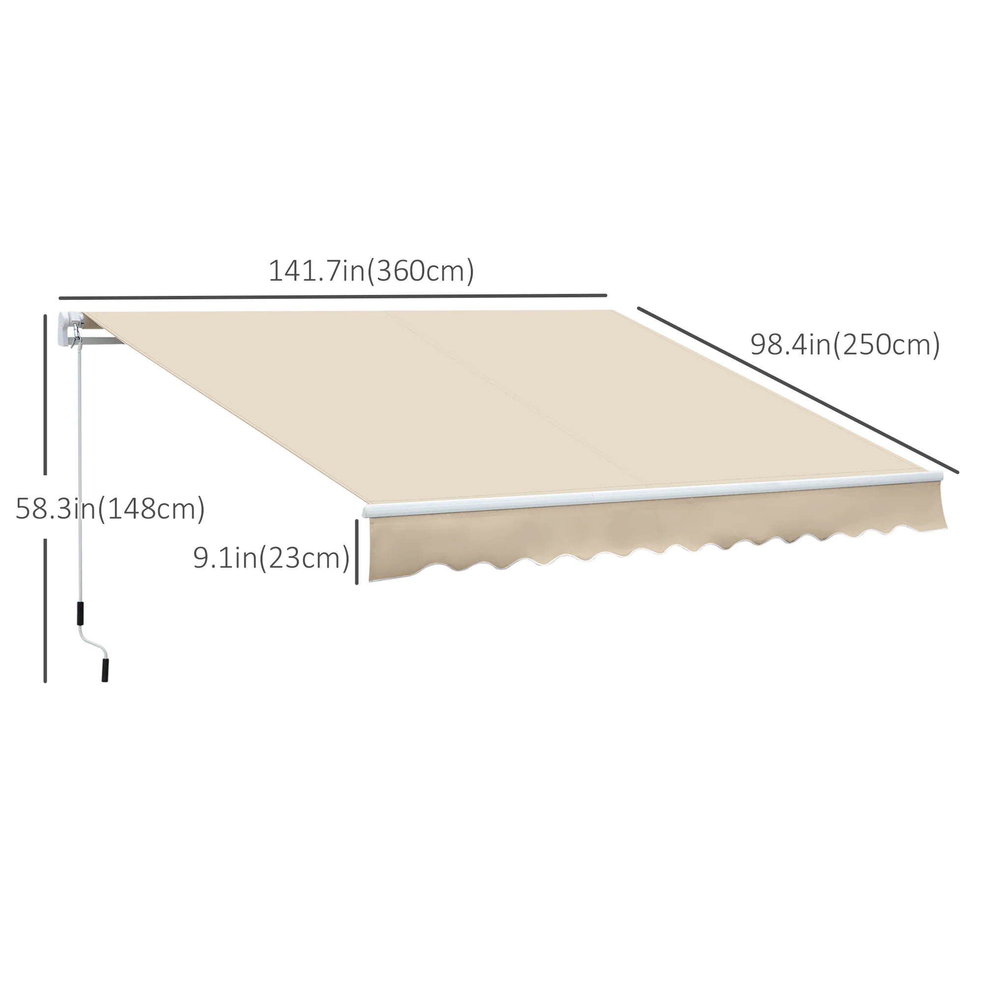 12' x 8' Retractable Patio Awning with Manual Crank, UV & Water-Resistant Fabric and Aluminum Frame, Cream White - Image 5
