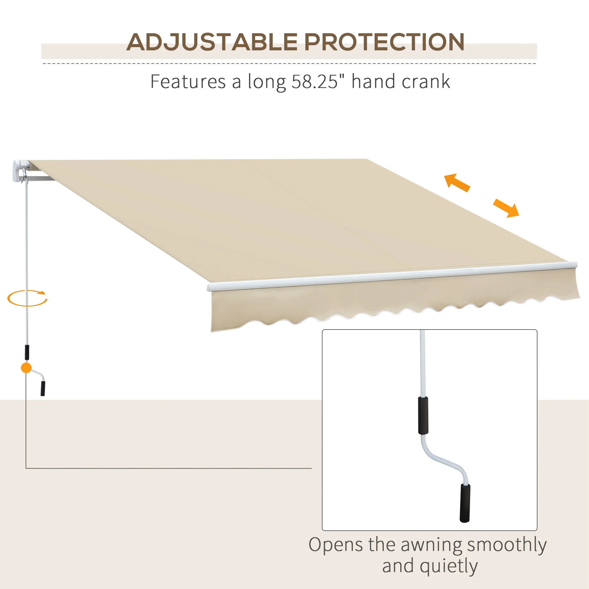12' x 8' Retractable Patio Awning with Manual Crank, UV & Water-Resistant Fabric and Aluminum Frame, Cream White - Image 8