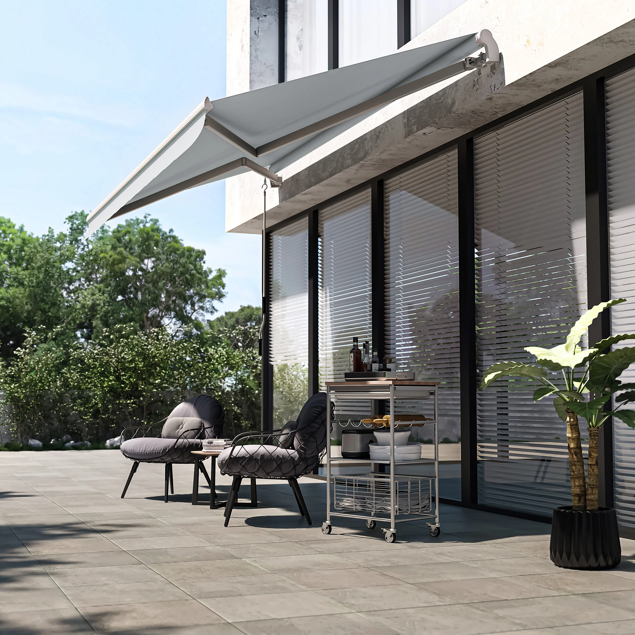 12' x 8' Retractable Patio Awning with Manual Crank, UV & Water-Resistant Fabric and Aluminum Frame, Grey - Image 4