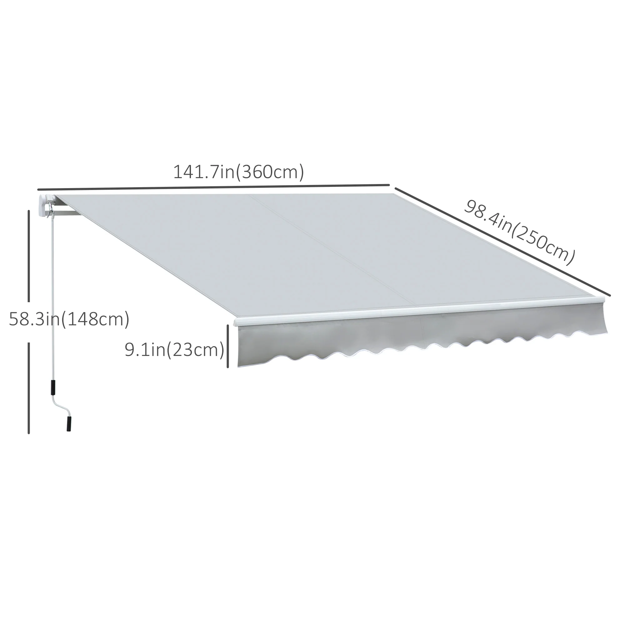 12' x 8' Retractable Patio Awning with Manual Crank, UV & Water-Resistant Fabric and Aluminum Frame, Grey - Image 5