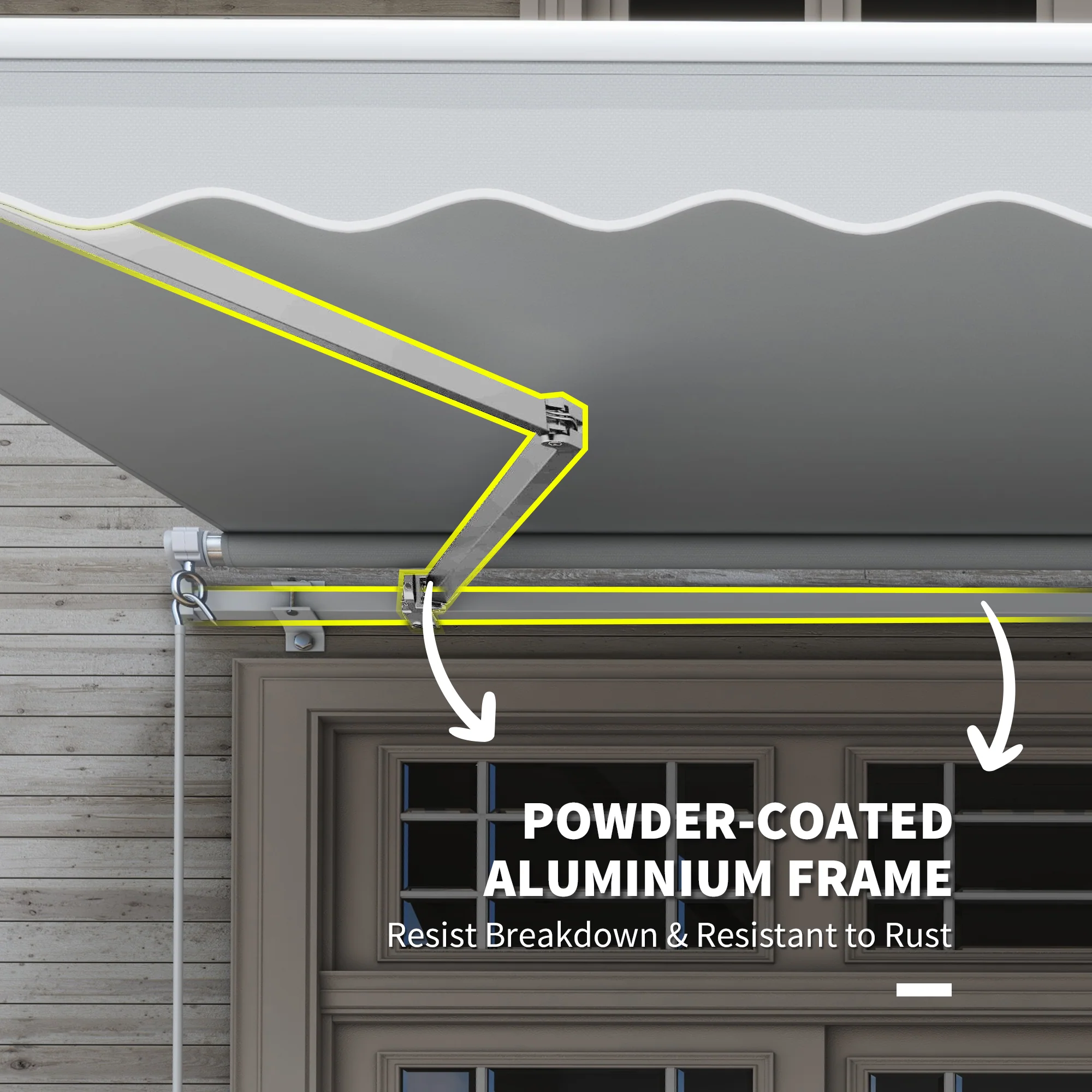 12' x 8' Retractable Patio Awning with Manual Crank, UV & Water-Resistant Fabric and Aluminum Frame, Grey - Image 8