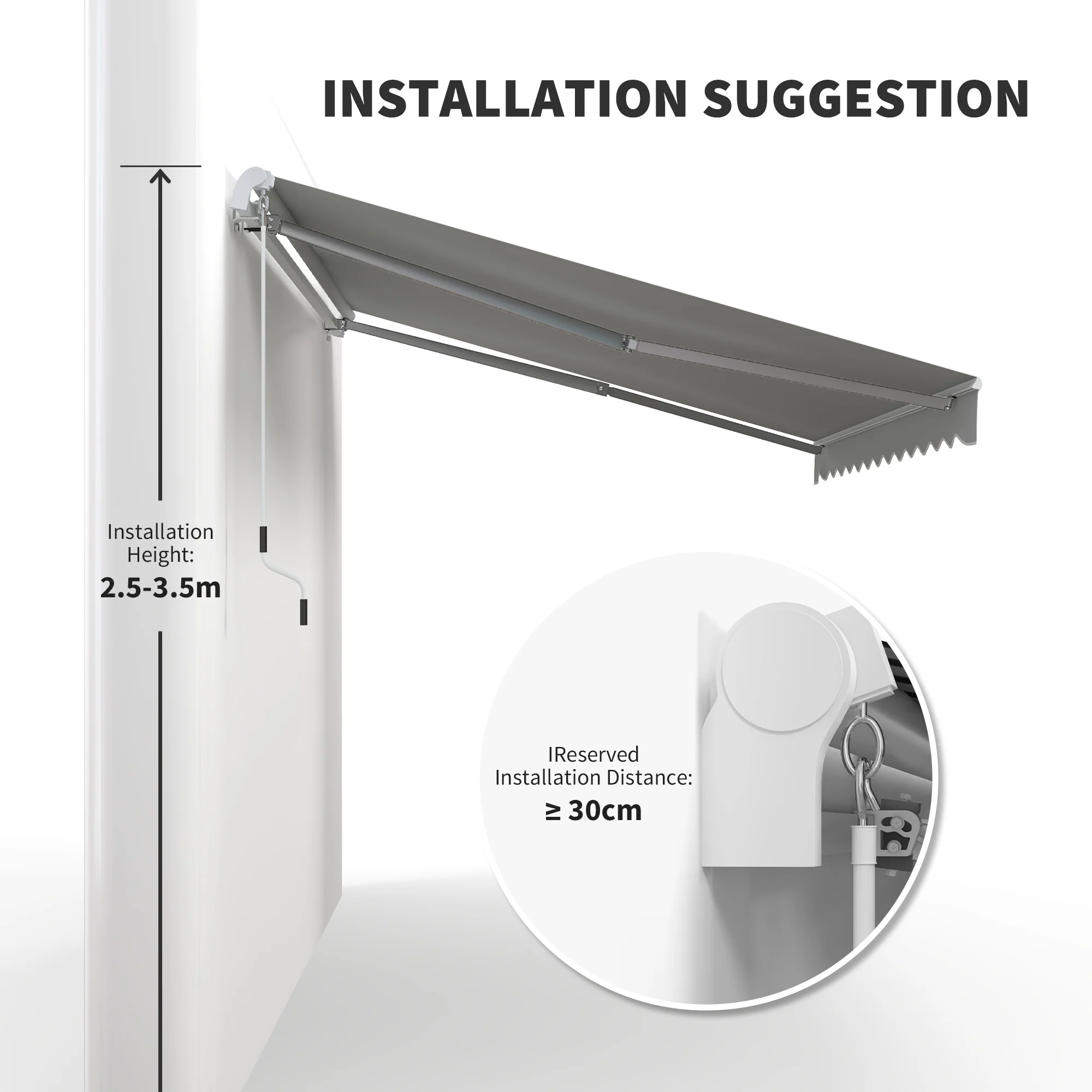 12' x 8' Retractable Patio Awning with Manual Crank, UV & Water-Resistant Fabric and Aluminum Frame, Grey - Image 9