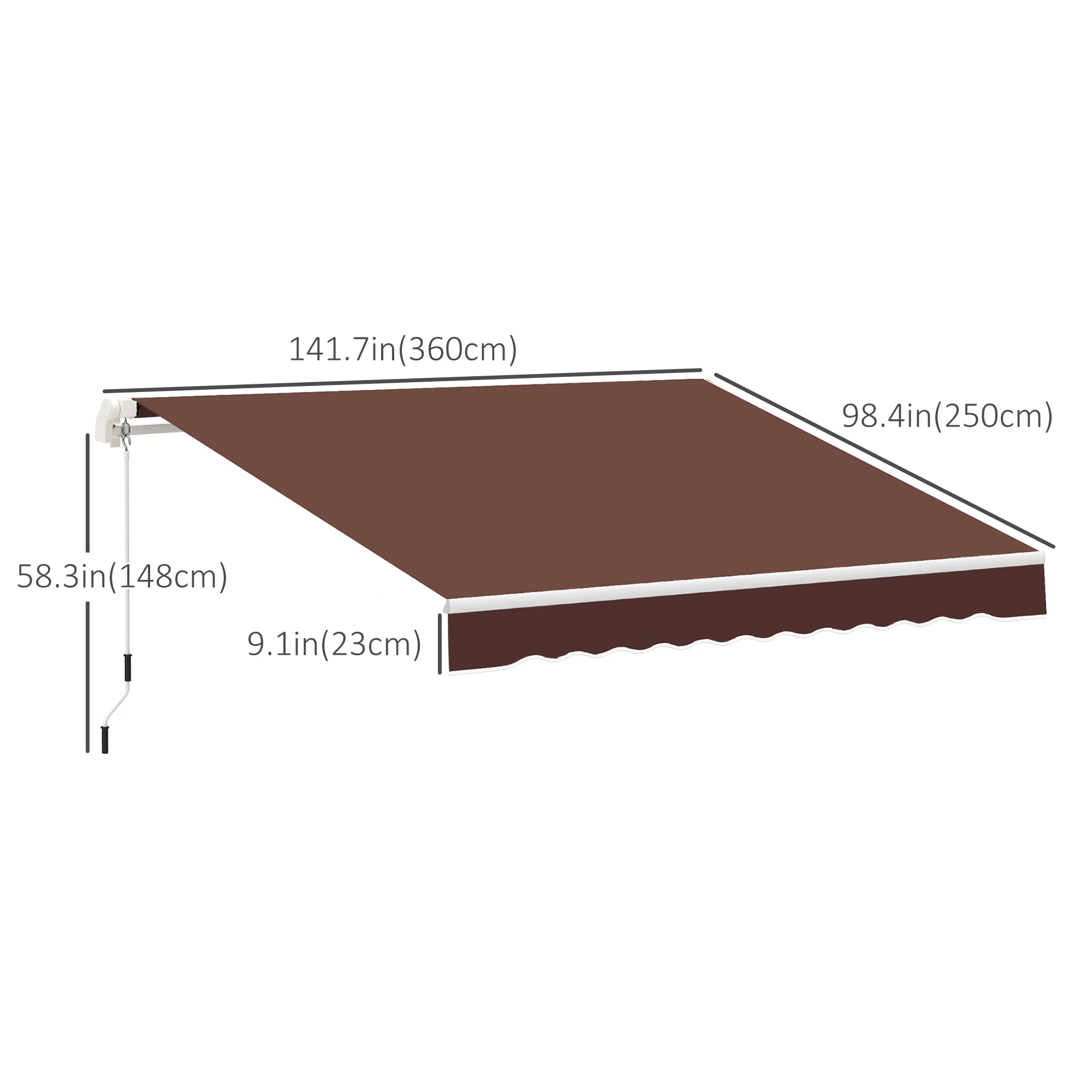 12' x 8' Retractable Patio Awning with Manual Crank, UV & Water-Resistant Fabric and Aluminum Frame, Coffee - Image 5