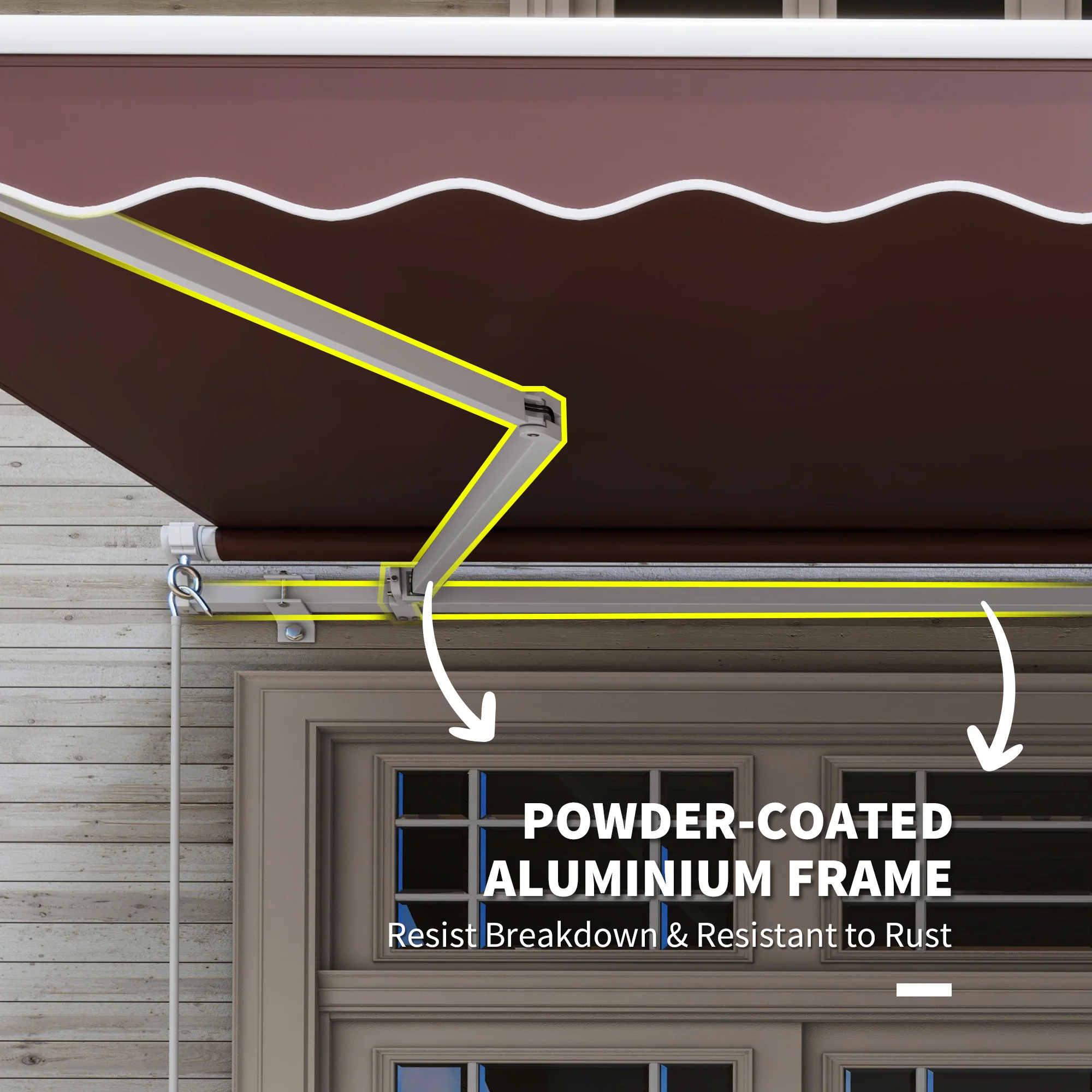 12' x 8' Retractable Patio Awning with Manual Crank, UV & Water-Resistant Fabric and Aluminum Frame, Coffee - Image 8