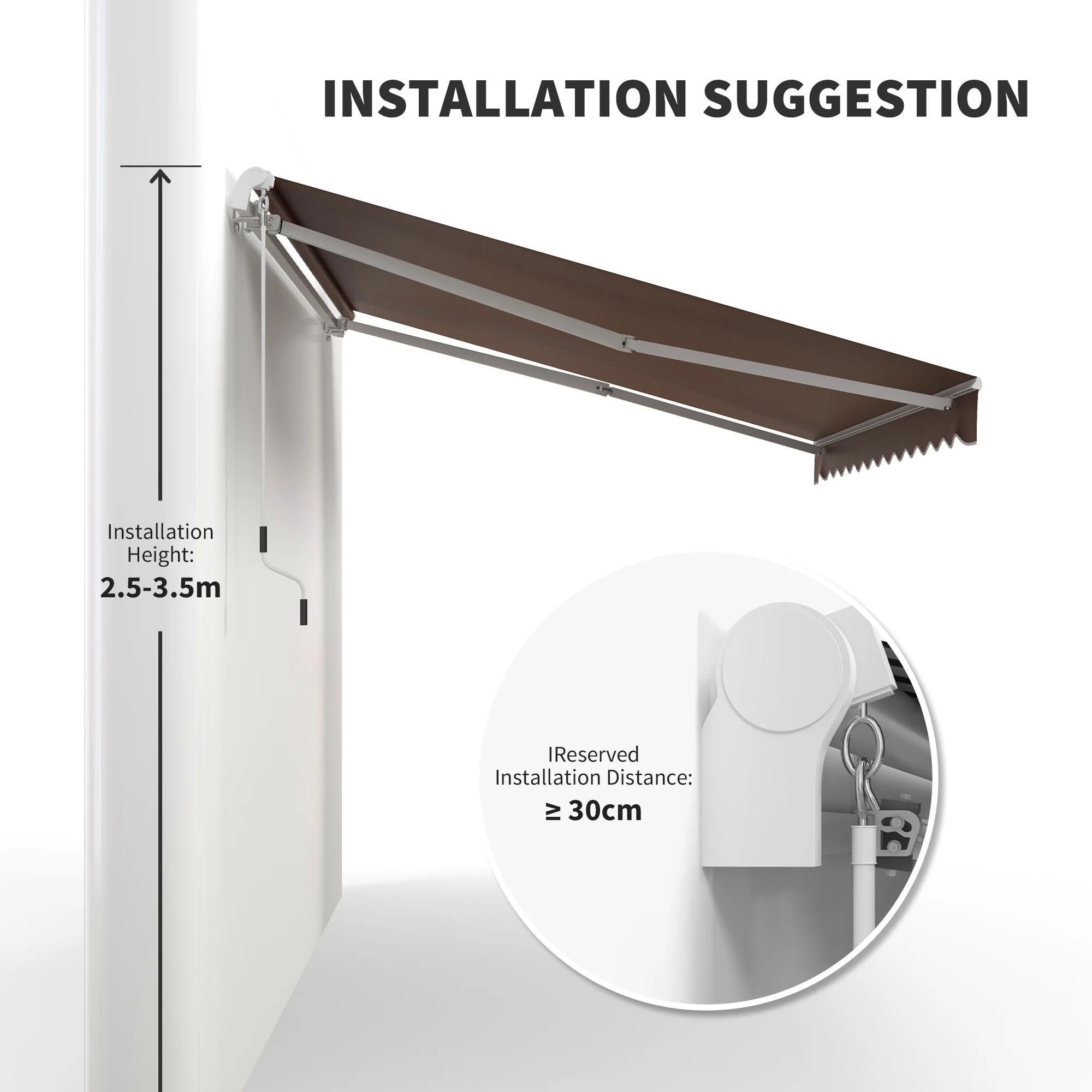 12' x 8' Retractable Patio Awning with Manual Crank, UV & Water-Resistant Fabric and Aluminum Frame, Coffee - Image 9