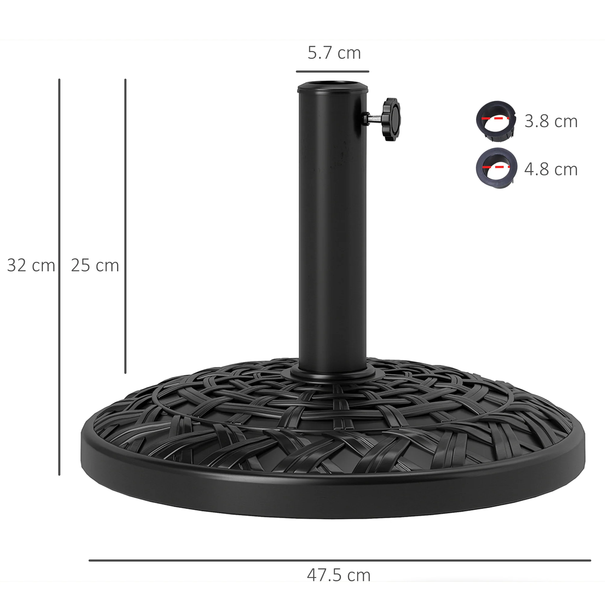 12kg Round Resin Garden Umbrella Base for 38mm or 48mm Outdoor Umbrella Poles, Black - Image 5