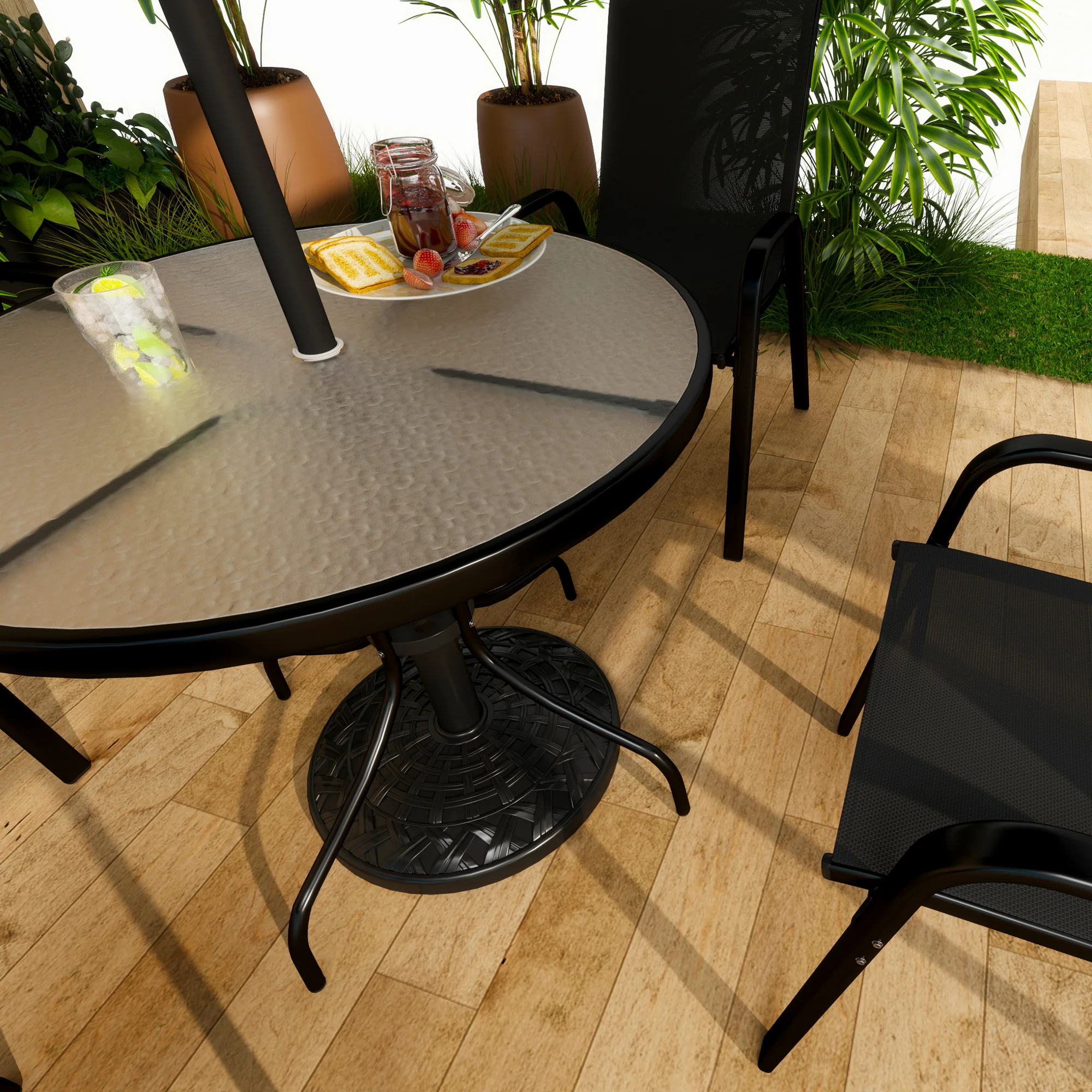 12kg Round Resin Garden Umbrella Base for 38mm or 48mm Outdoor Umbrella Poles, Black - Image 9