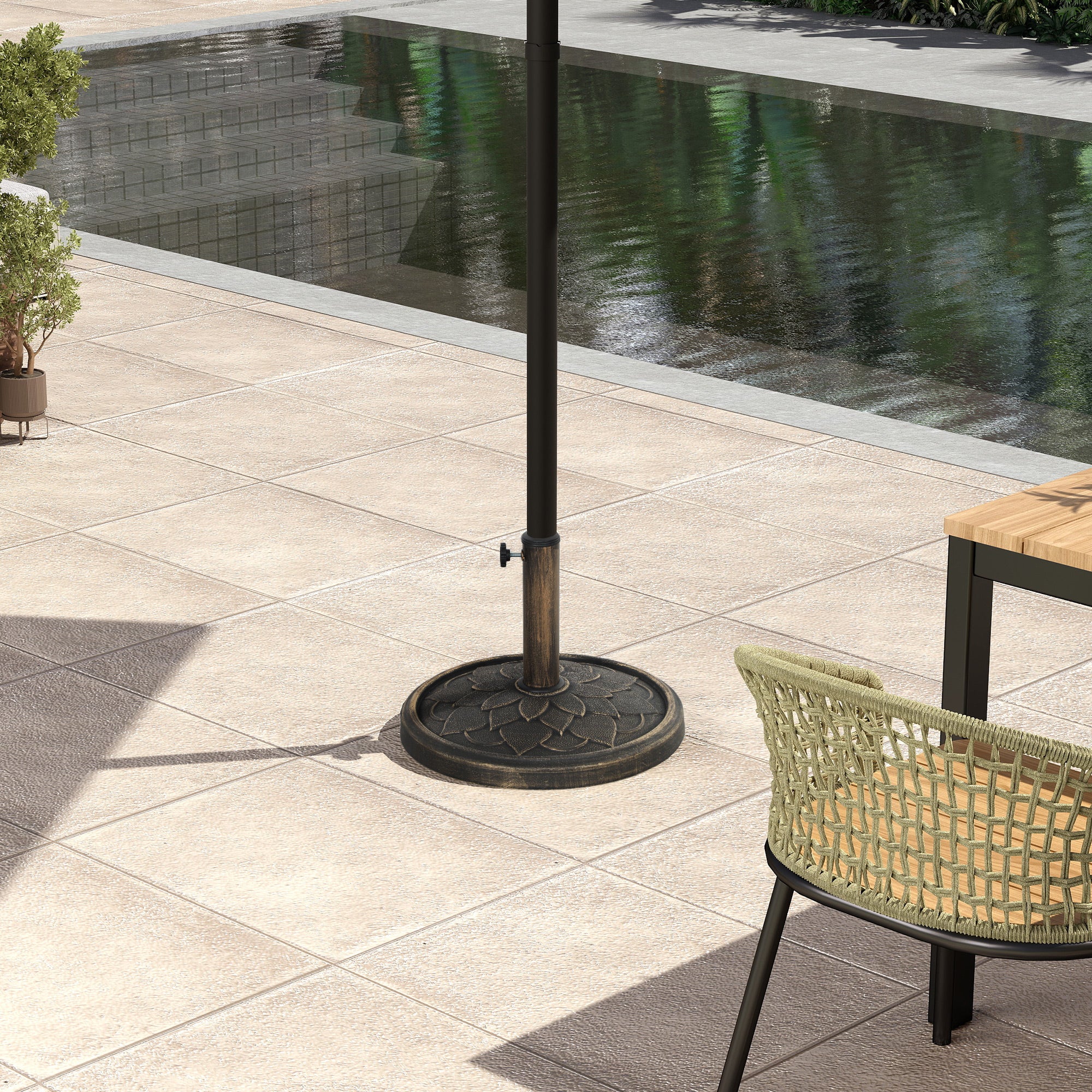 12kg Retro Lotus Flower Design Garden Parasol Base for 32, 38, 48 mm Poles, Bronze Tone - Image 11