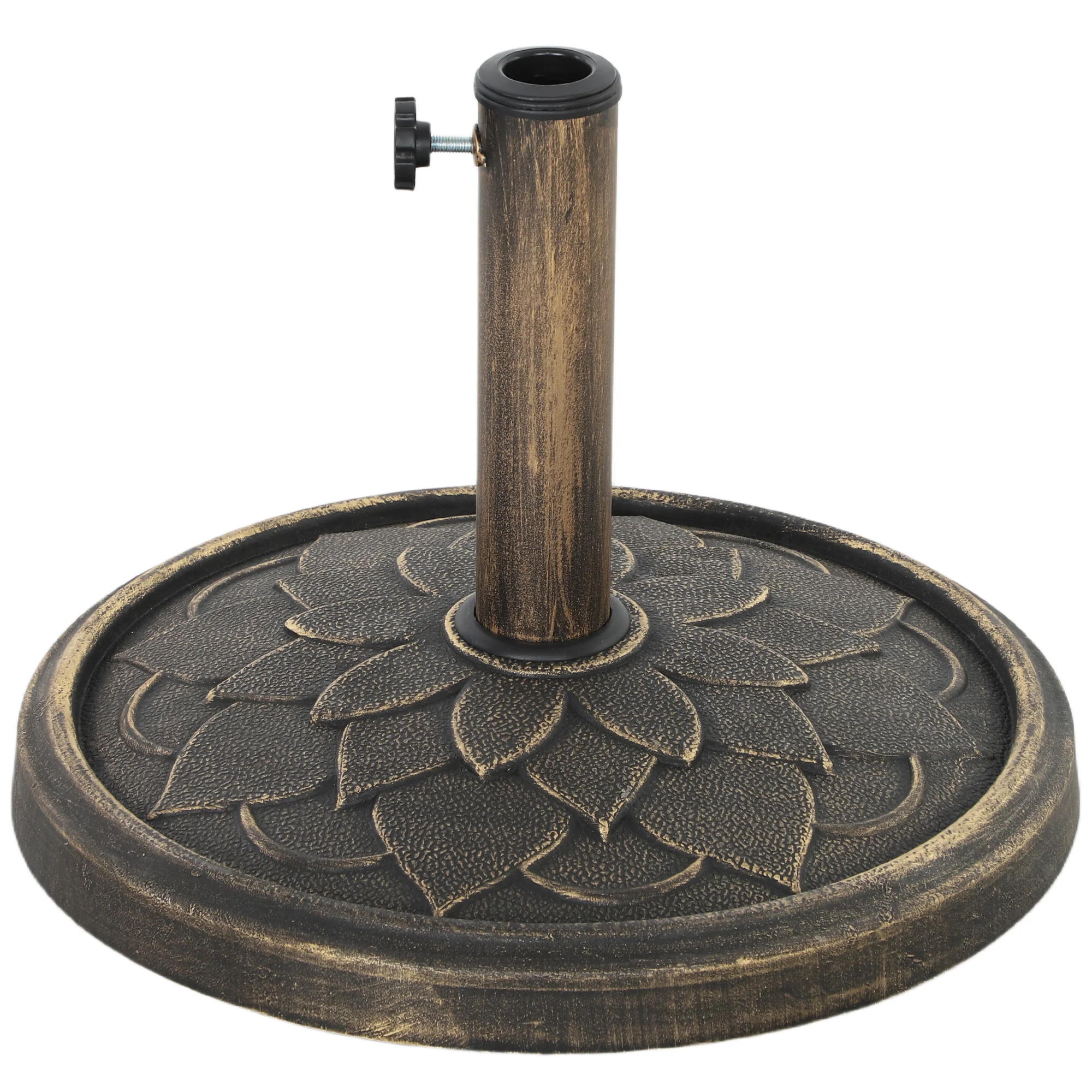 12kg Retro Lotus Flower Design Garden Parasol Base for 32, 38, 48 mm Poles, Bronze Tone - Image 2