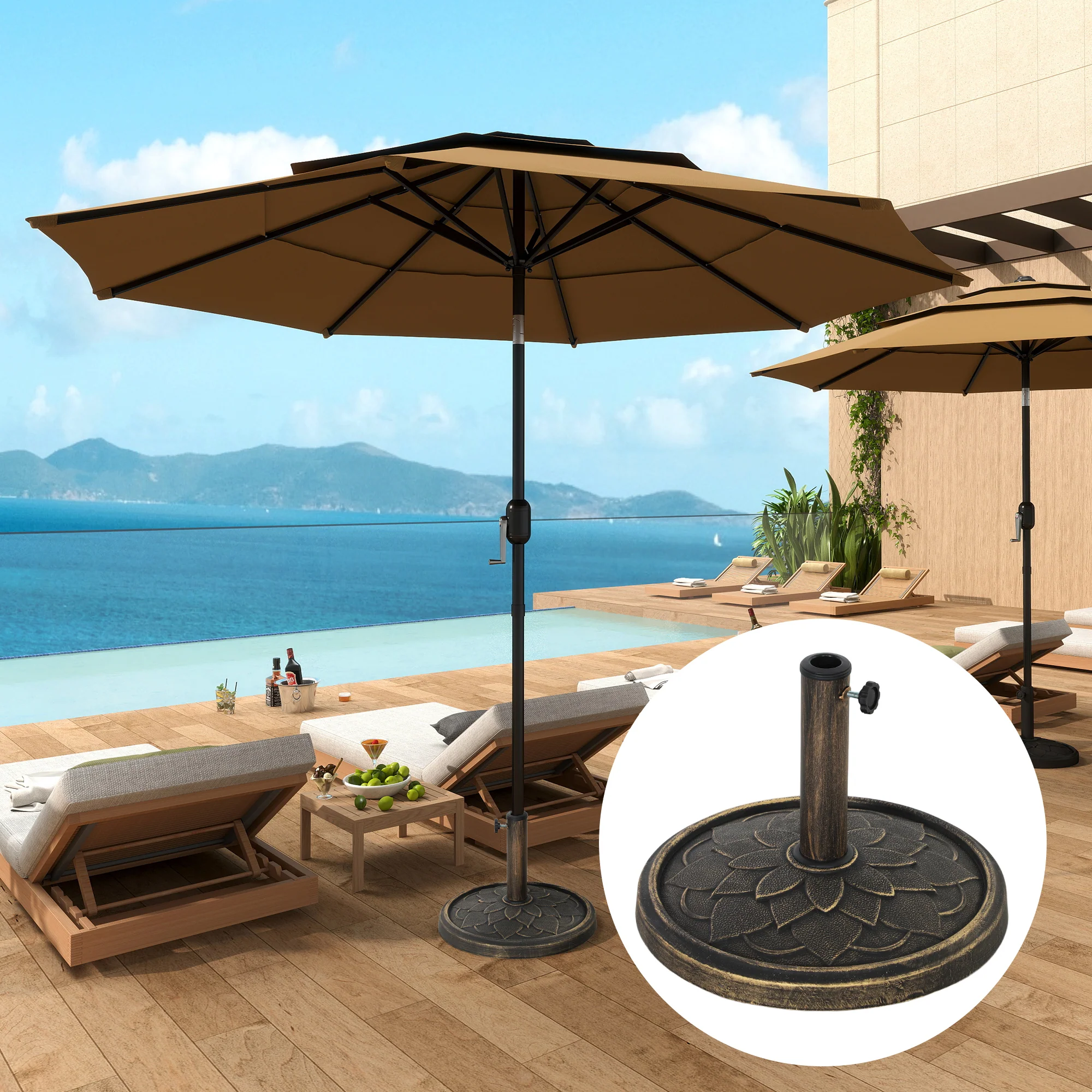 12kg Retro Lotus Flower Design Garden Parasol Base for 32, 38, 48 mm Poles, Bronze Tone - Image 3