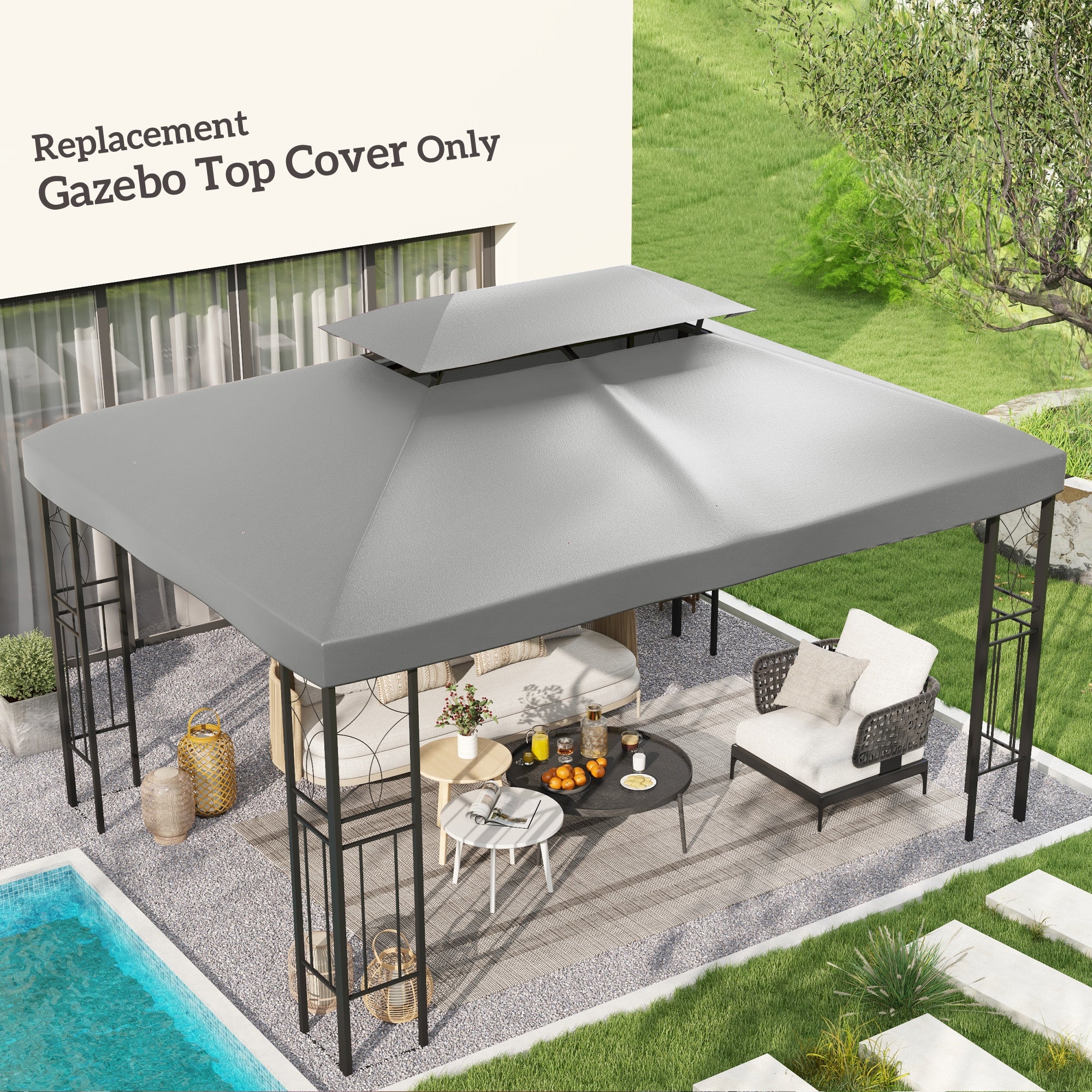 13.1' x 9.8' 2-Tier Gazebo Replacement Canopy (Top Only), Light Grey - Image 3