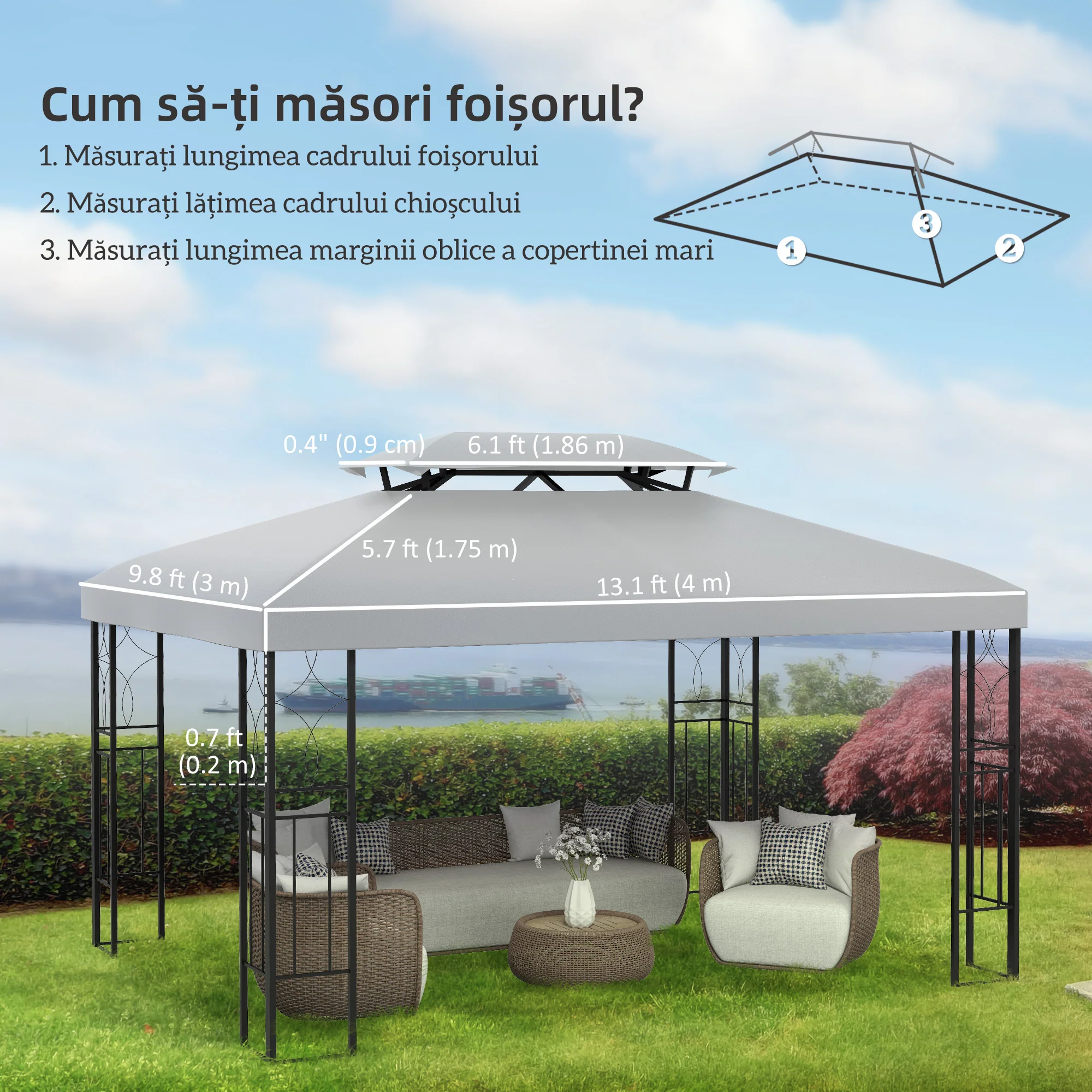 13.1' x 9.8' 2-Tier Gazebo Replacement Canopy (Top Only), Light Grey - Image 5