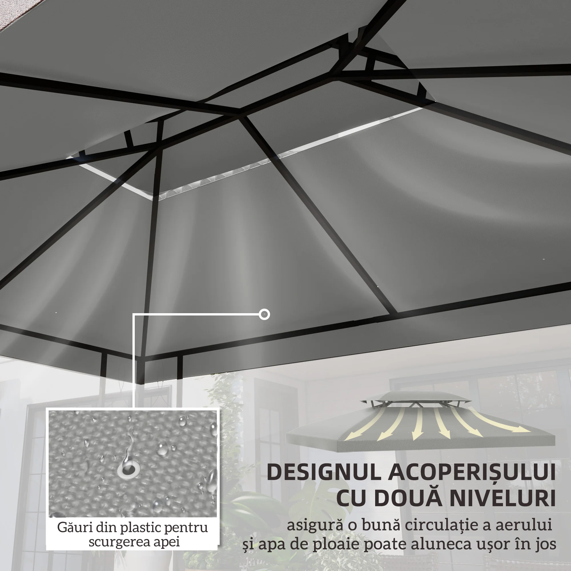 13.1' x 9.8' 2-Tier Gazebo Replacement Canopy (Top Only), Light Grey - Image 6