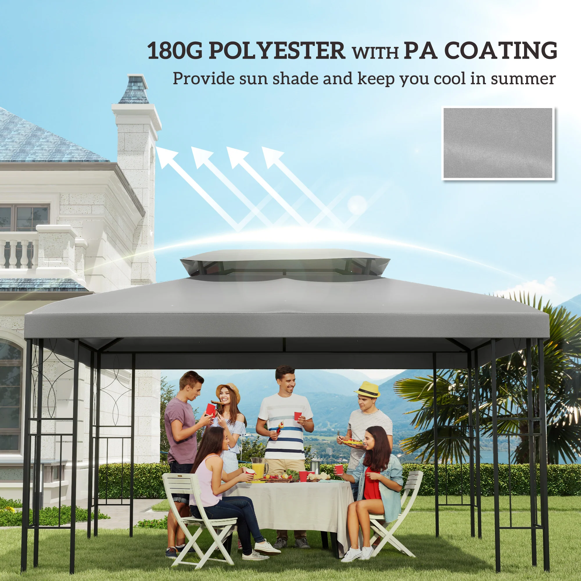 13.1' x 9.8' 2-Tier Gazebo Replacement Canopy (Top Only), Light Grey - Image 8